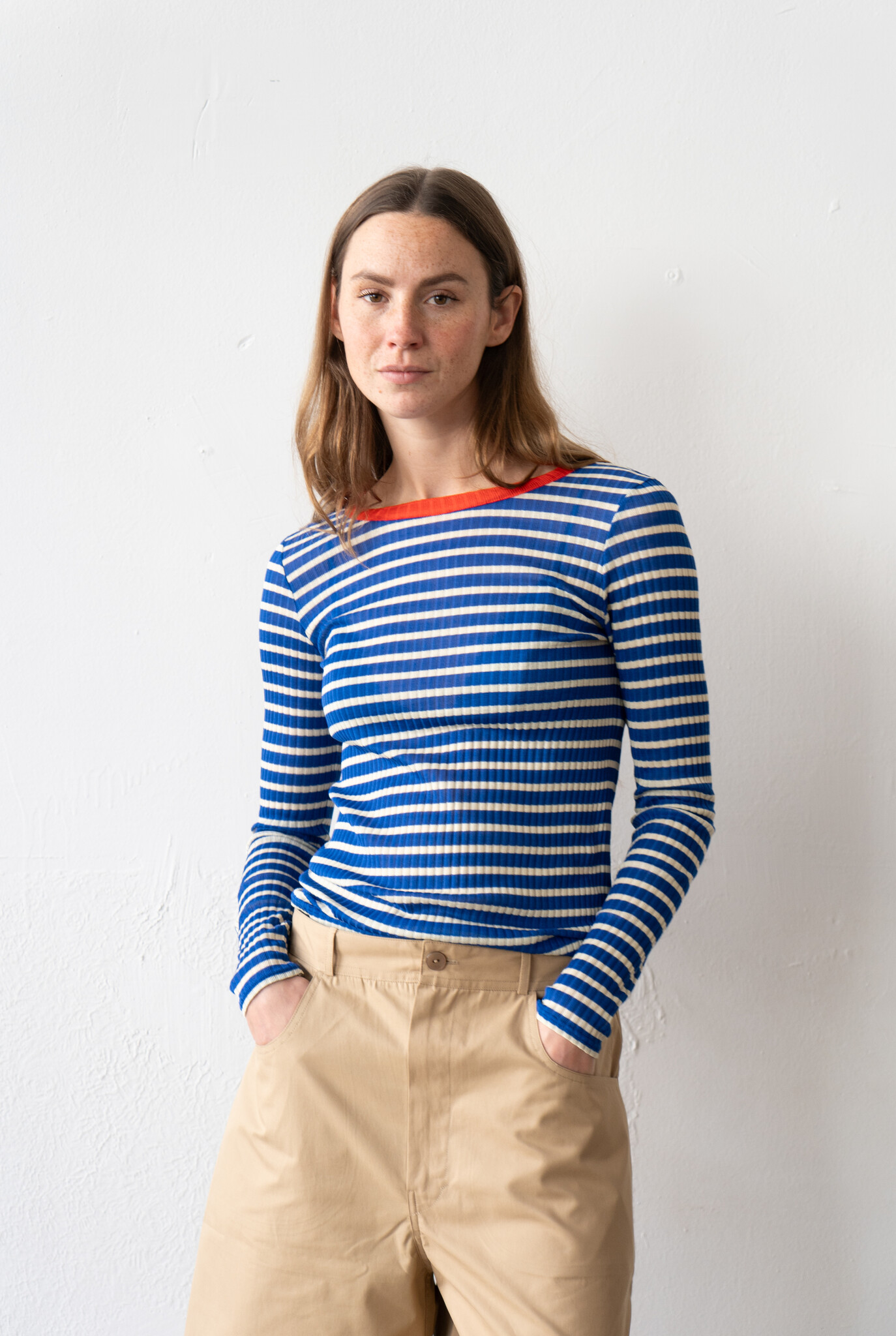 Jackie Raye Top Blue Ecru Red