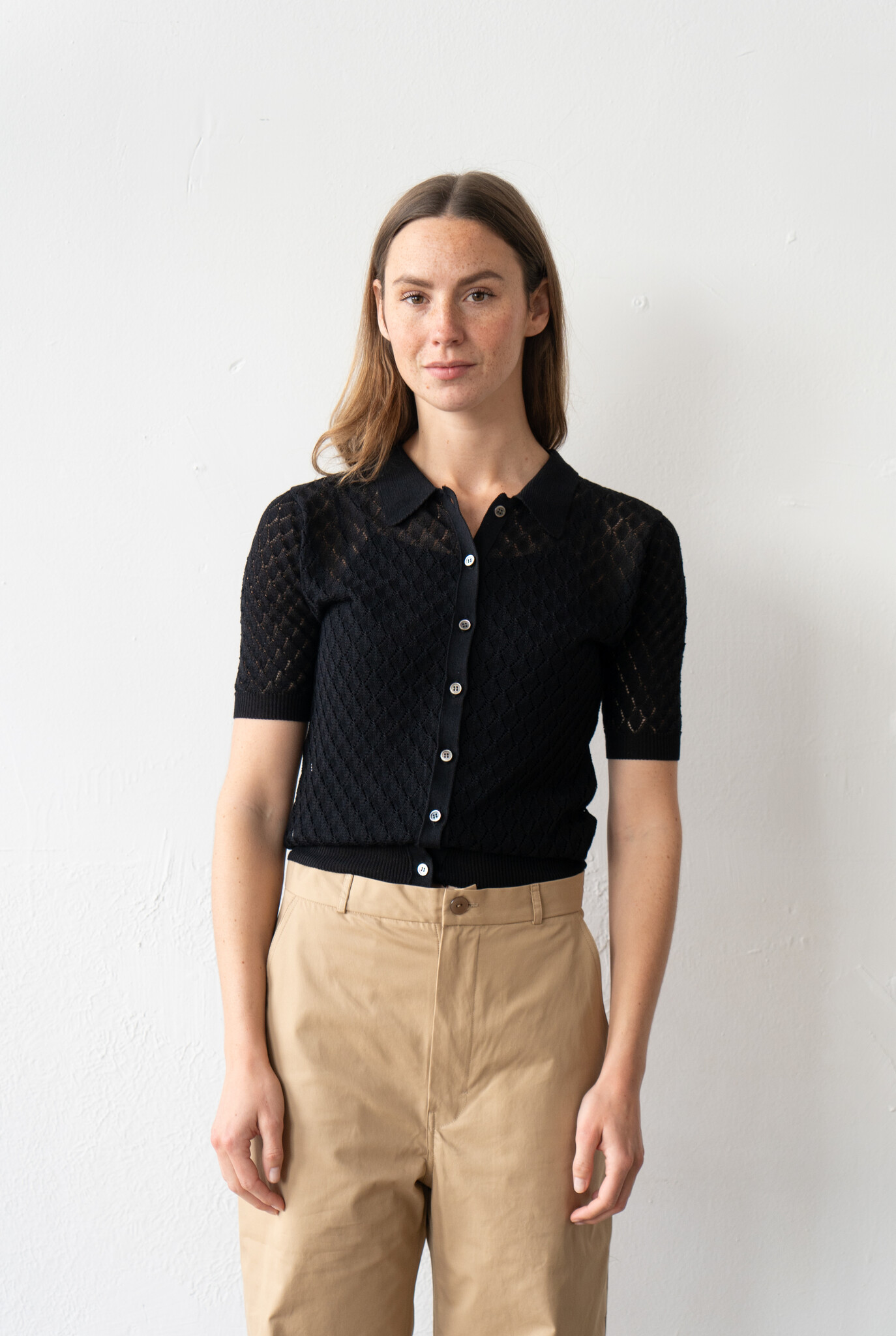 Open Work S/S Knit Cardigan Black