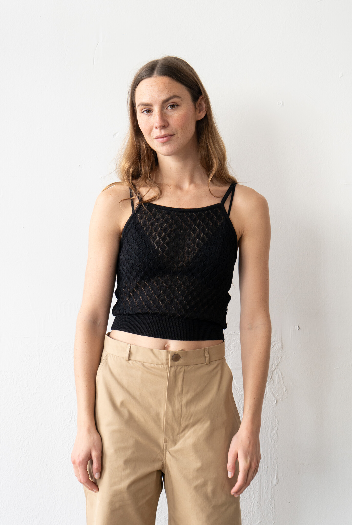Open Work Knit Camisole Black