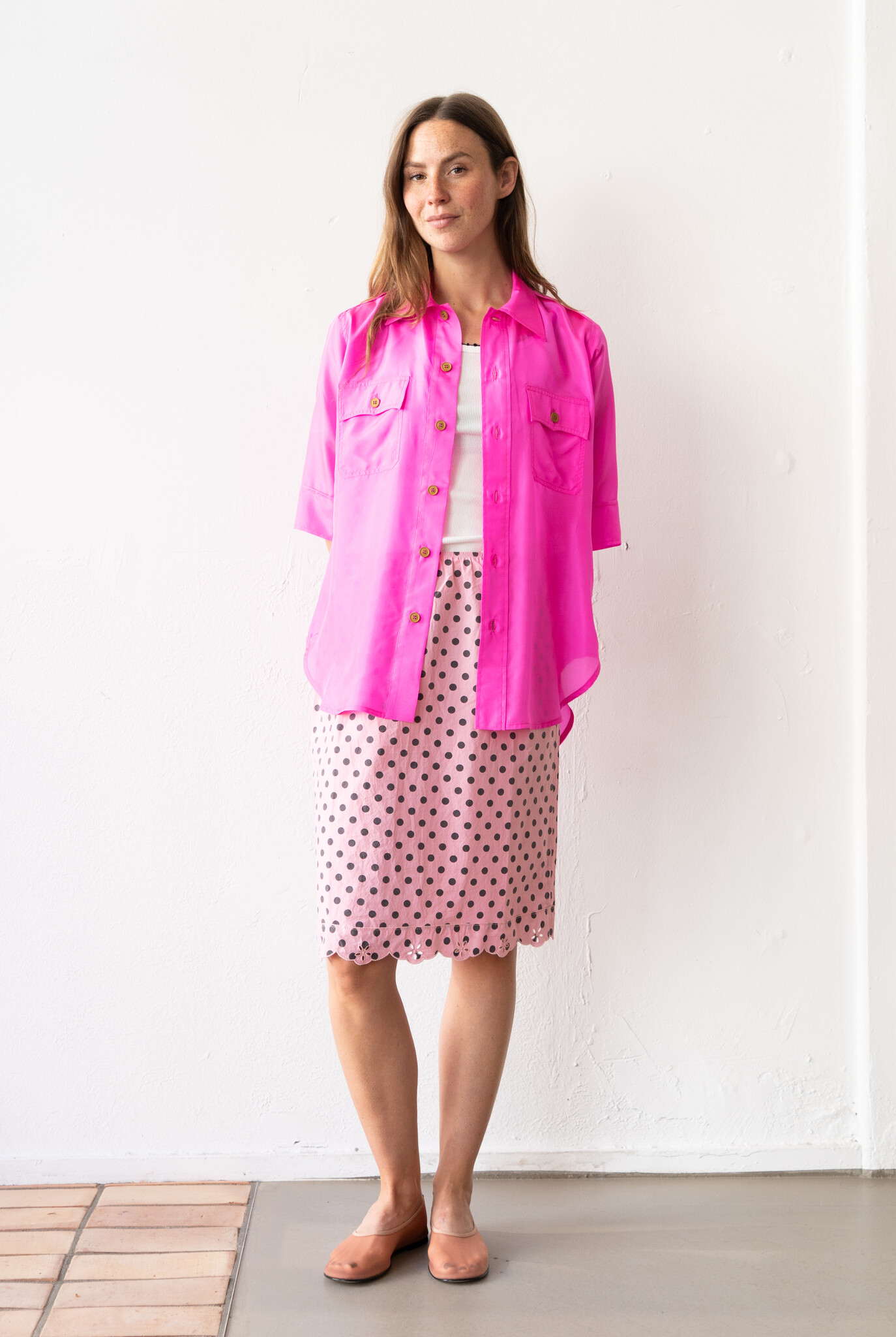 Piano Slip Skirt Light Pink Black Dot