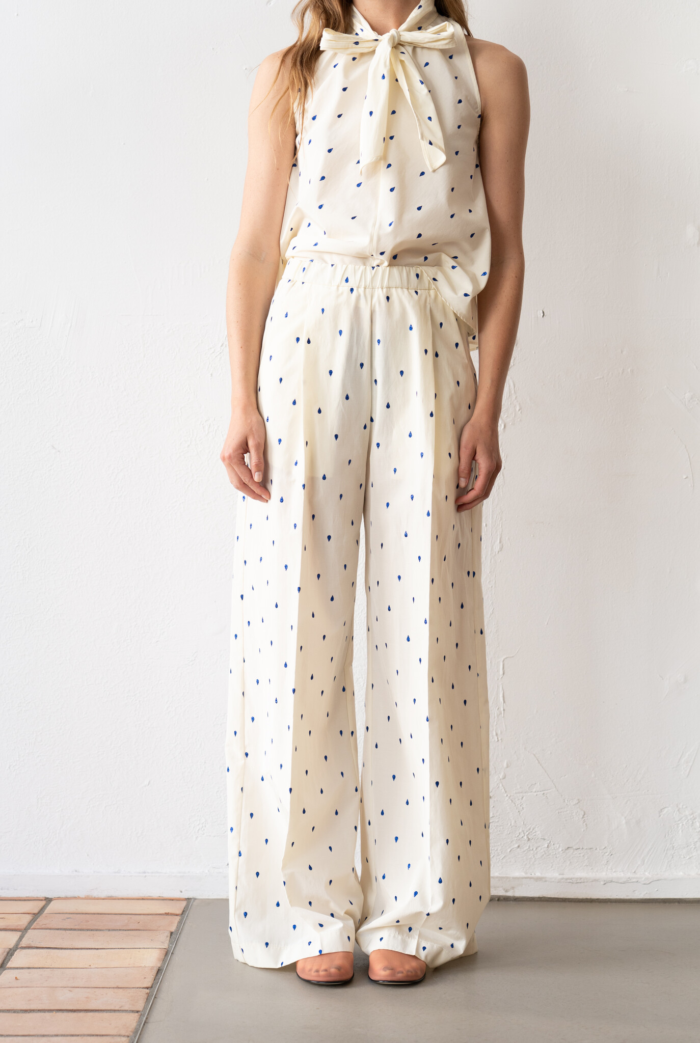 Glitter Taffetas High Waist Pants Avorio