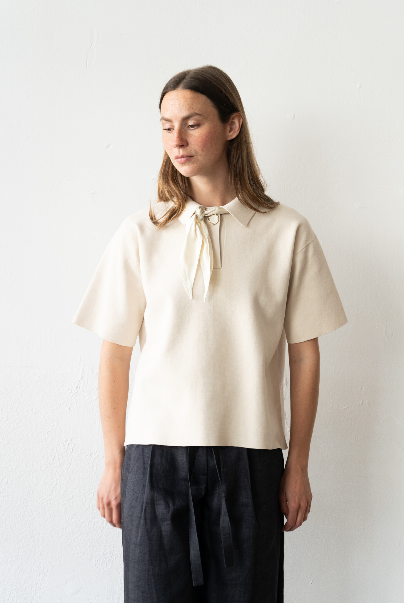Cotton Milan Stitch Maxi Polo Knit Yogurt