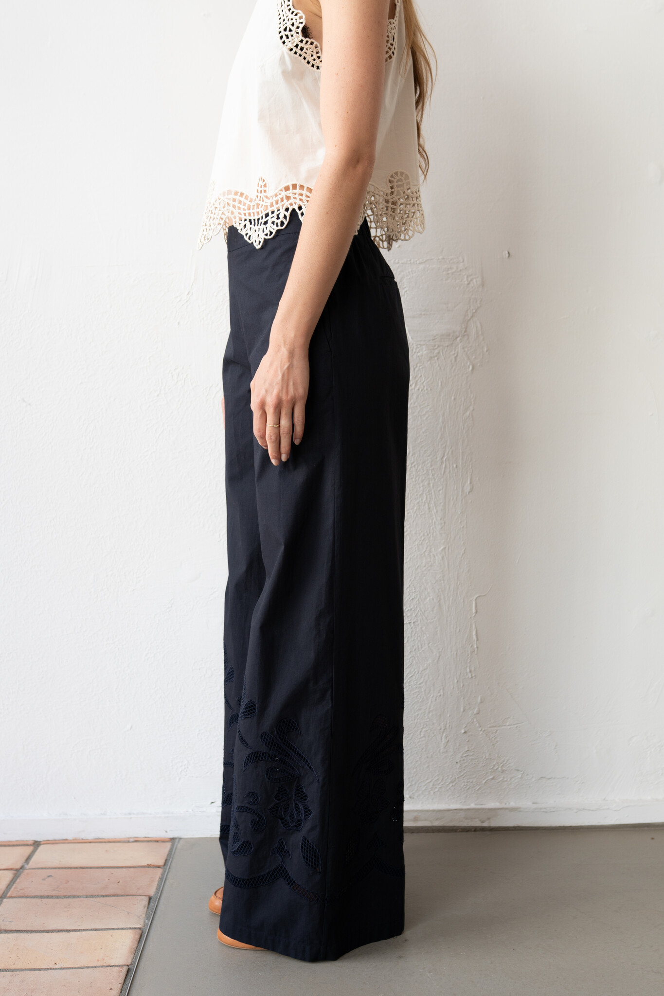 Cropped Lunamaris Embroidery Poplin Trousers Notte