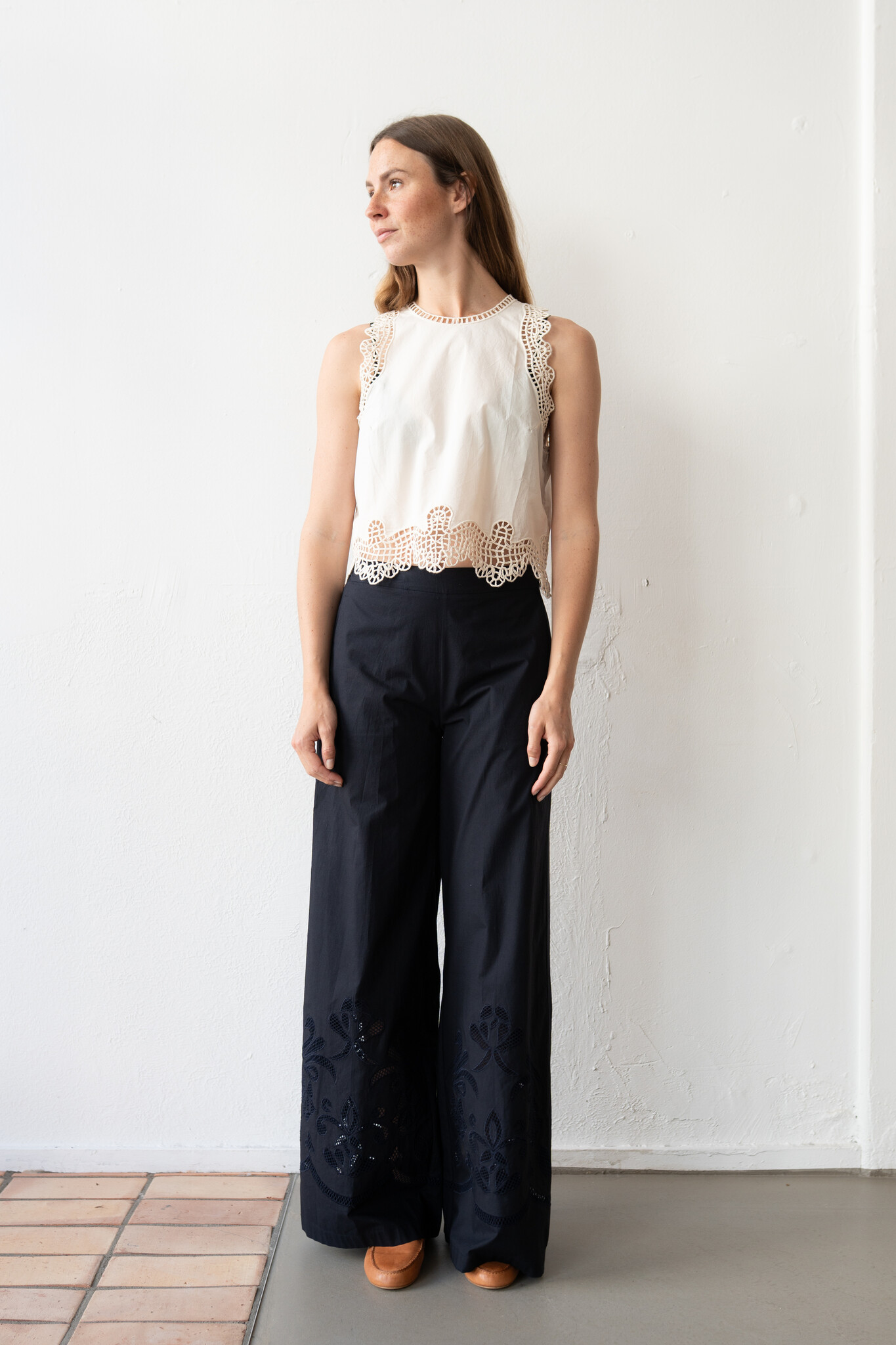 Cropped Lunamaris Embroidery Poplin Trousers Notte