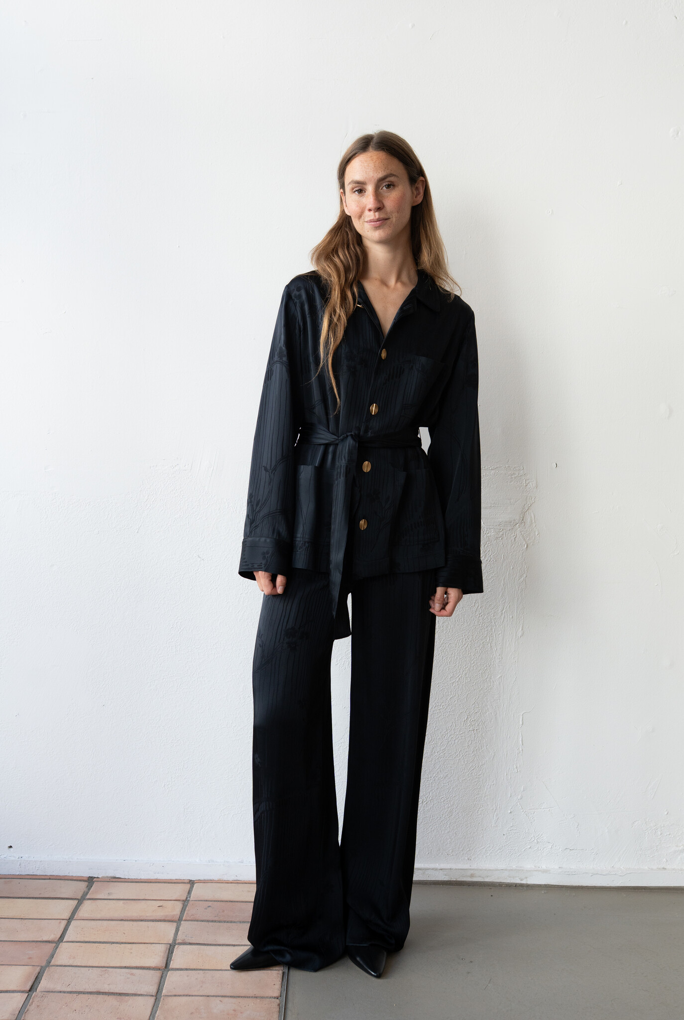"The Lotus" Fluid Jacquard Pants Notte