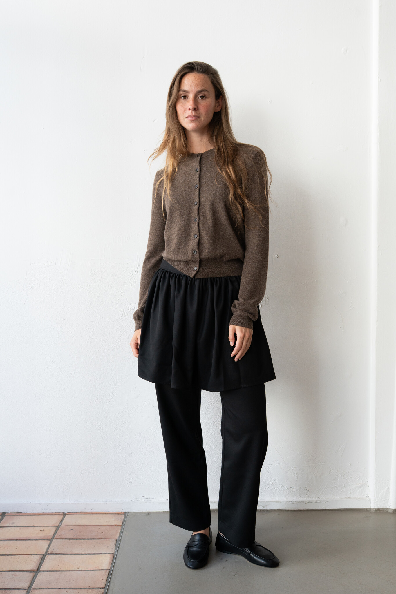Layered Skirt Trouser Black Wool