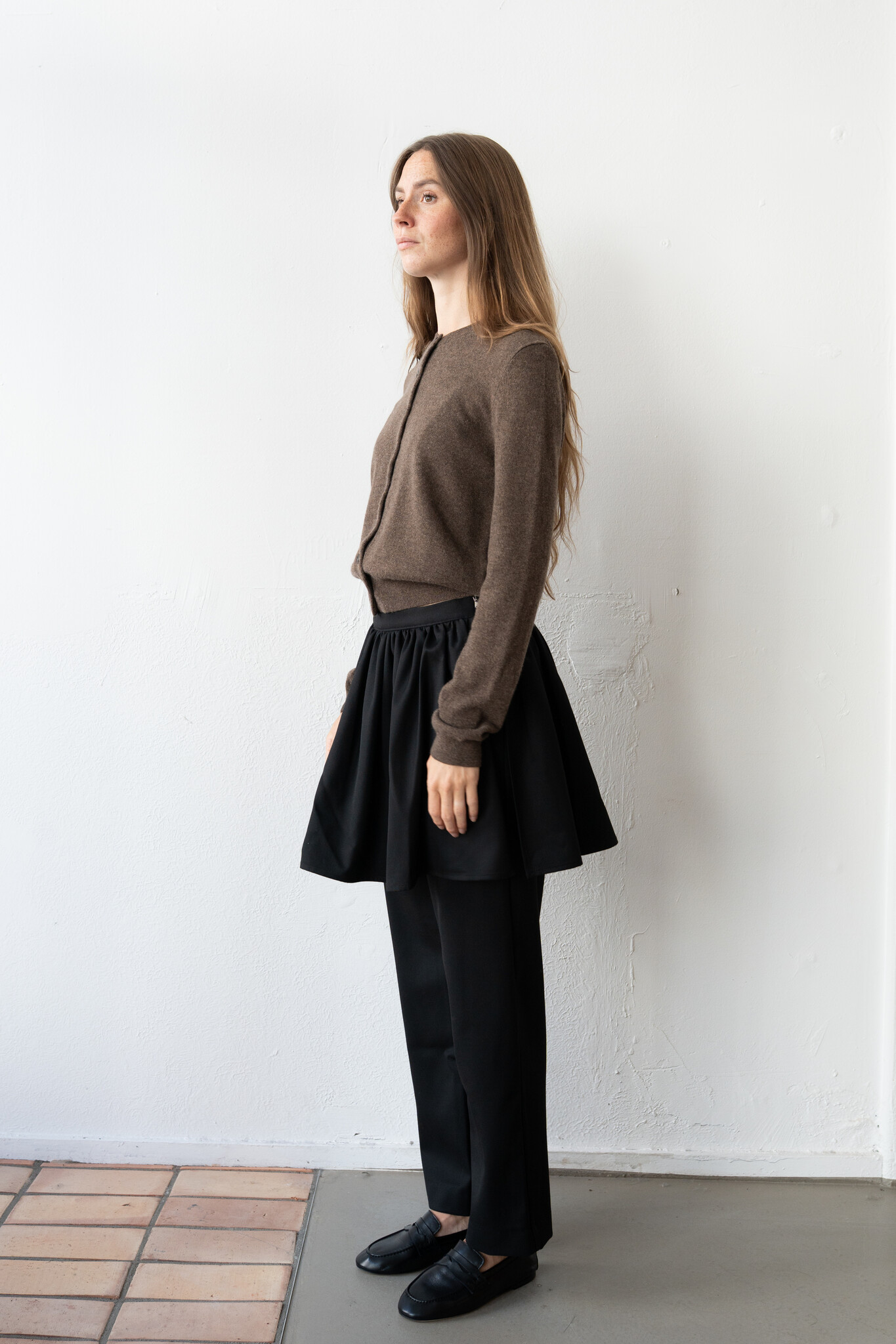 Layered Skirt Trouser Black Wool