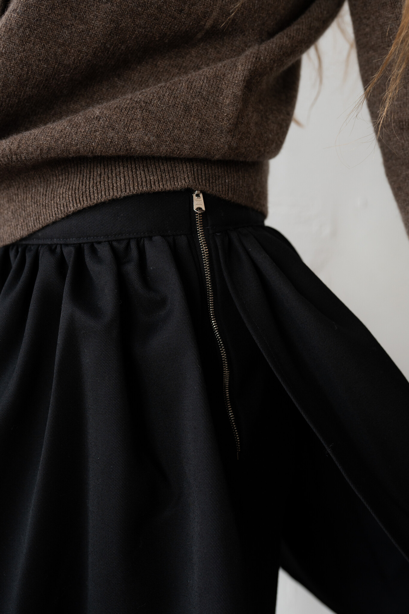 Layered Skirt Trouser Black Wool