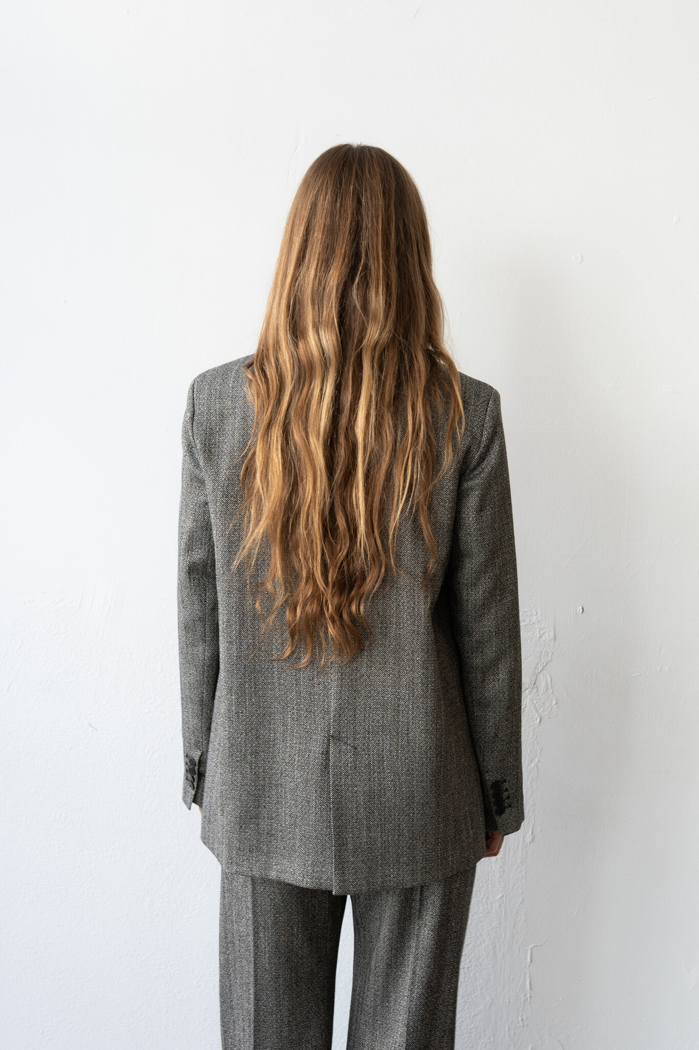 Velvet Collar Jaspé Chevron Blazer Nero