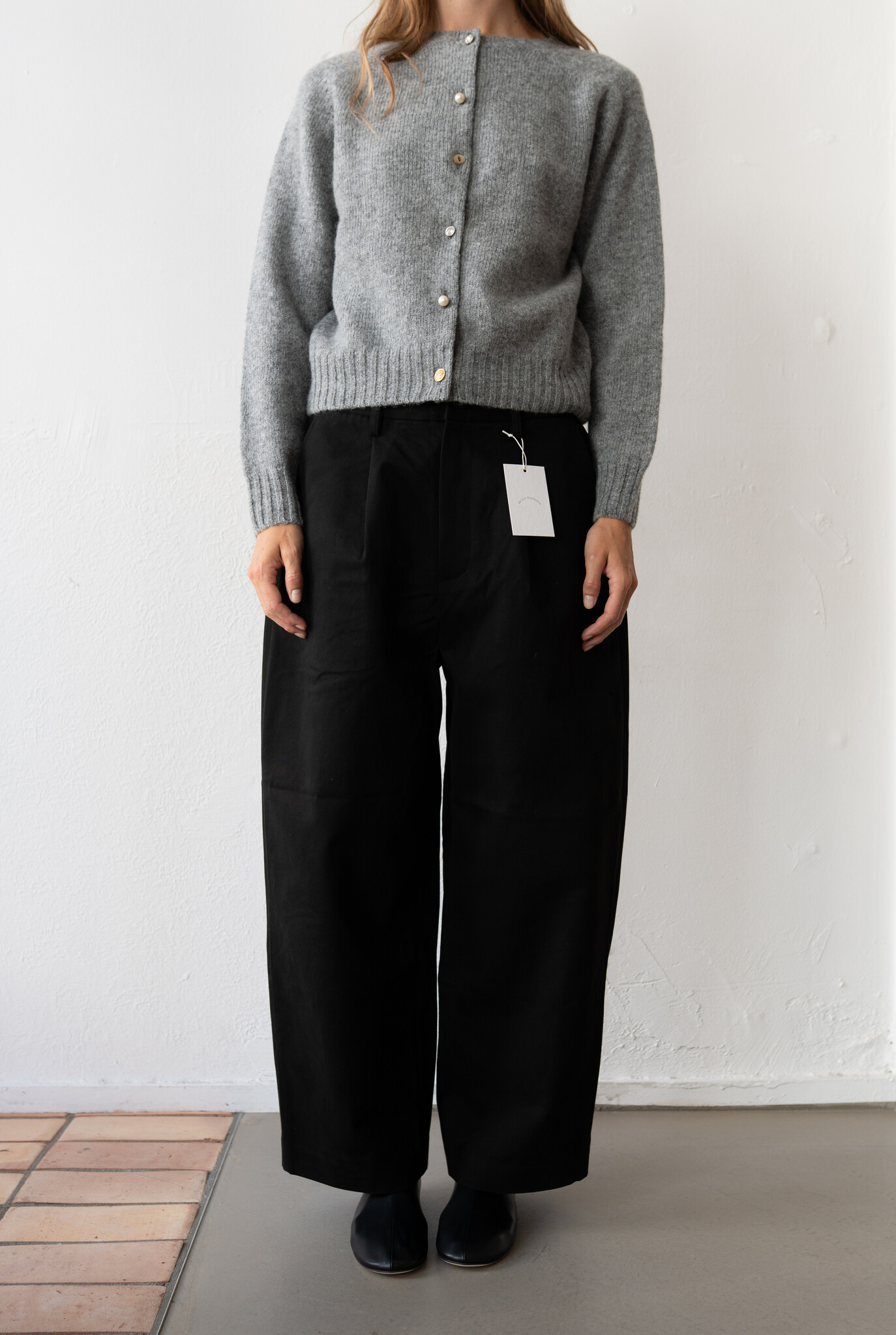 Peached cotton trousers Black