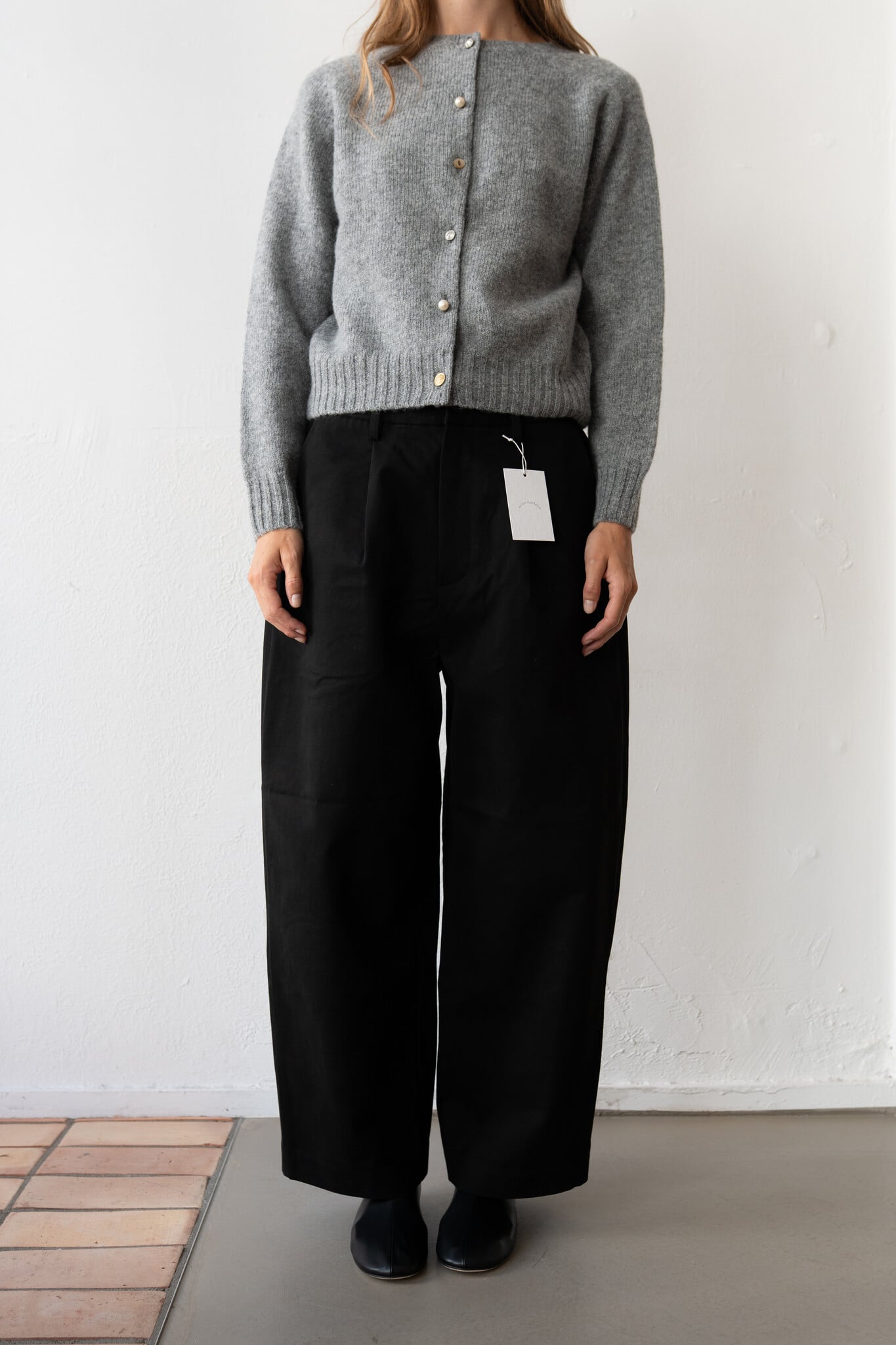 Peached cotton trousers Black