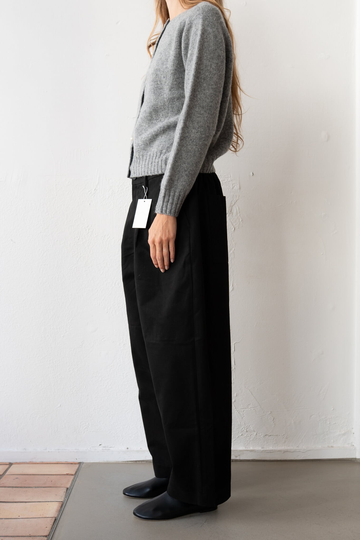 Peached cotton trousers Black