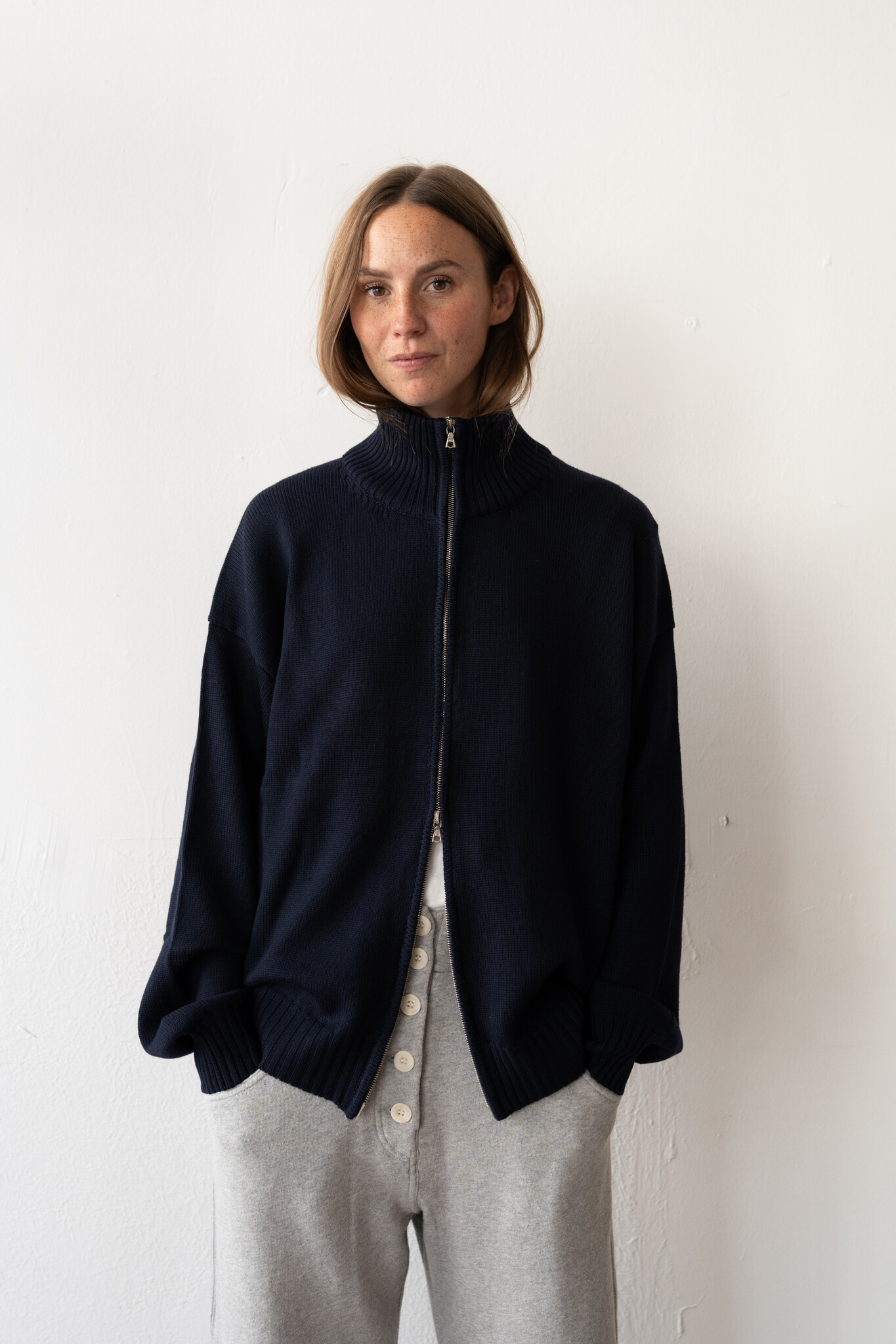Extrafine Merino Wool Double Zip Navy