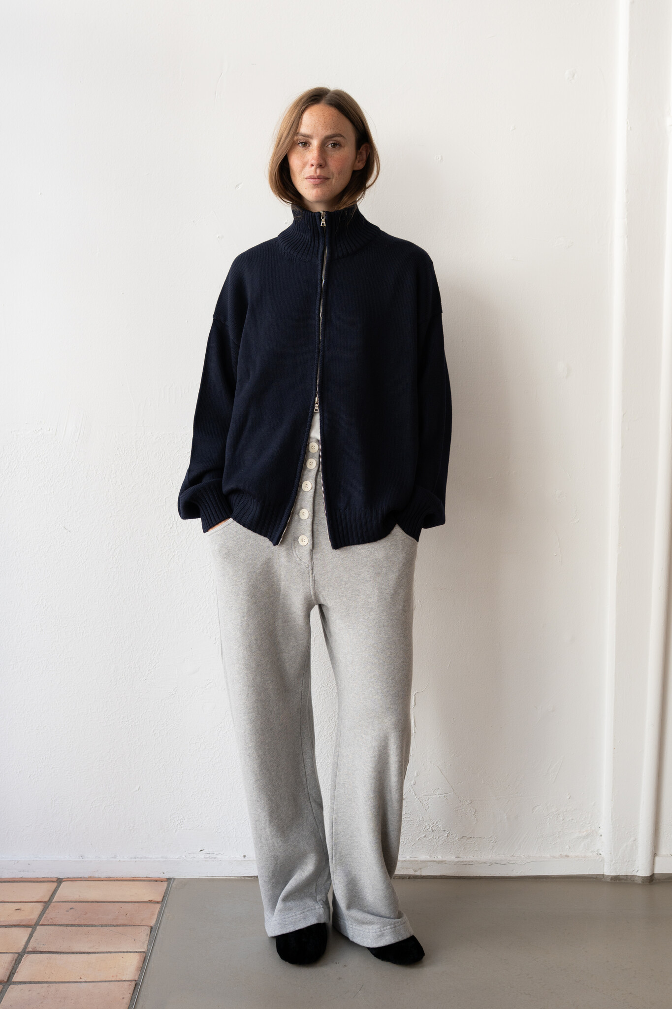 Extrafine Merino Wool Double Zip Navy