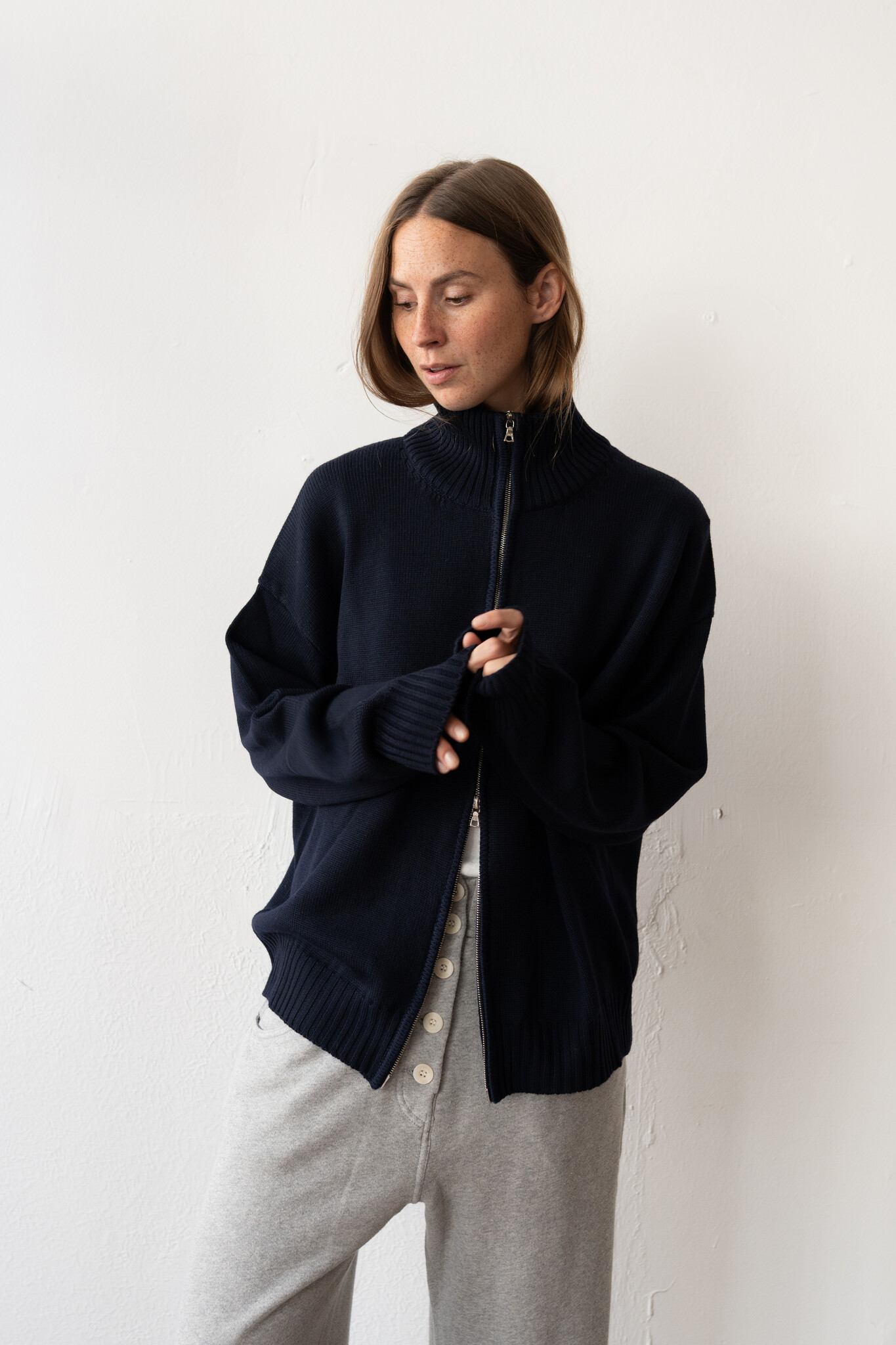 Extrafine Merino Wool Double Zip Navy