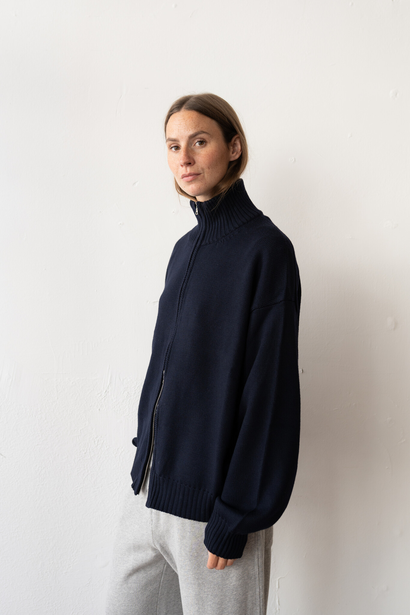 Extrafine Merino Wool Double Zip Navy