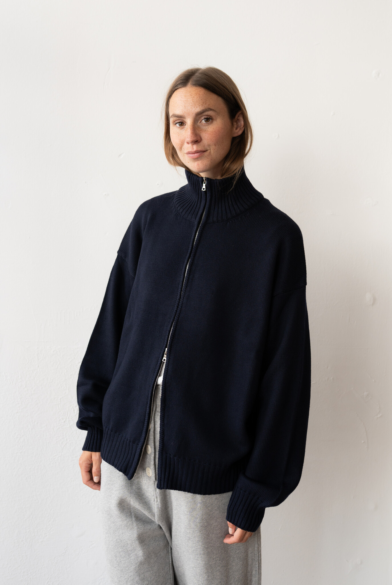 Extrafine Merino Wool Double Zip Navy