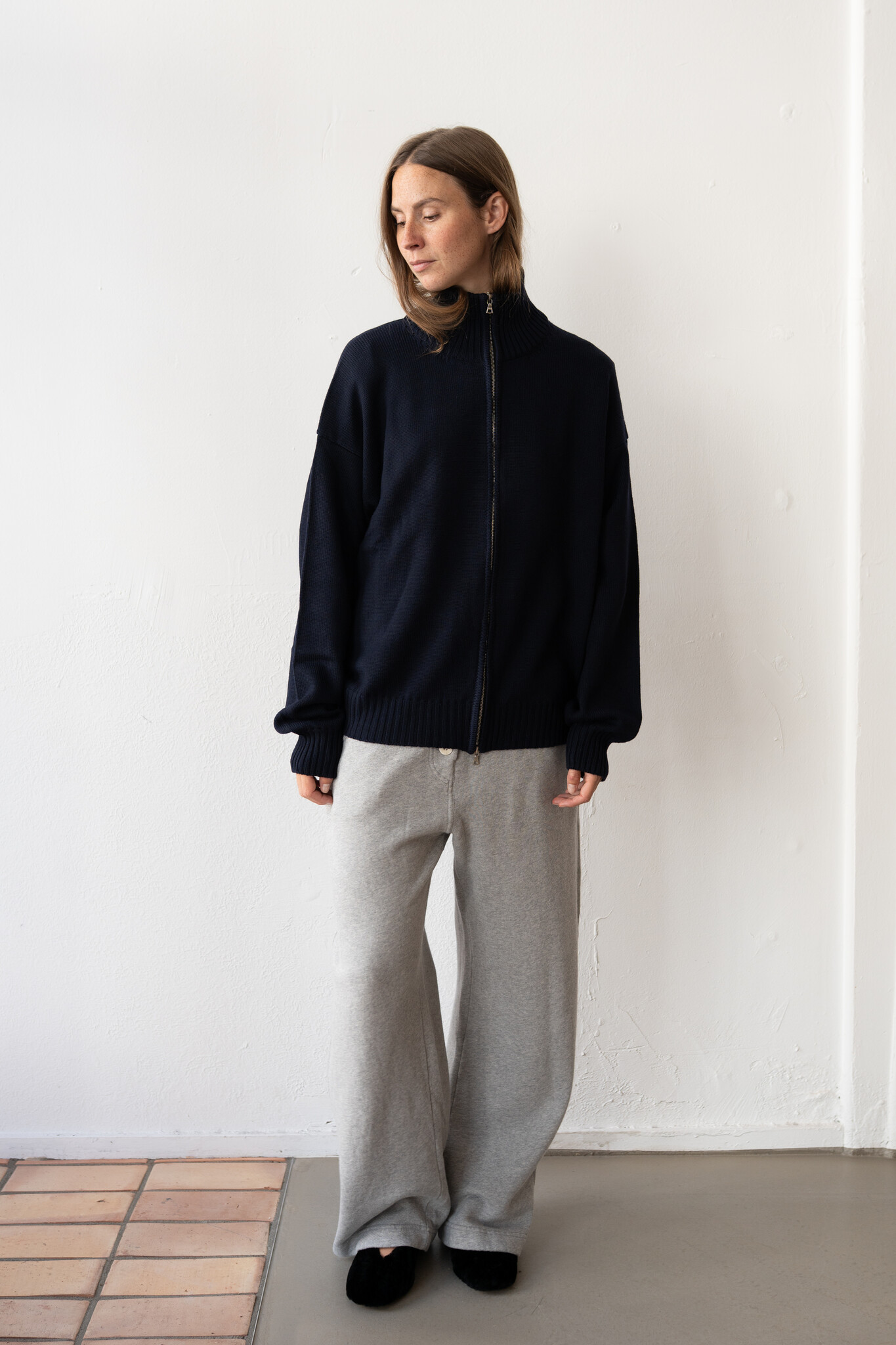 Extrafine Merino Wool Double Zip Navy