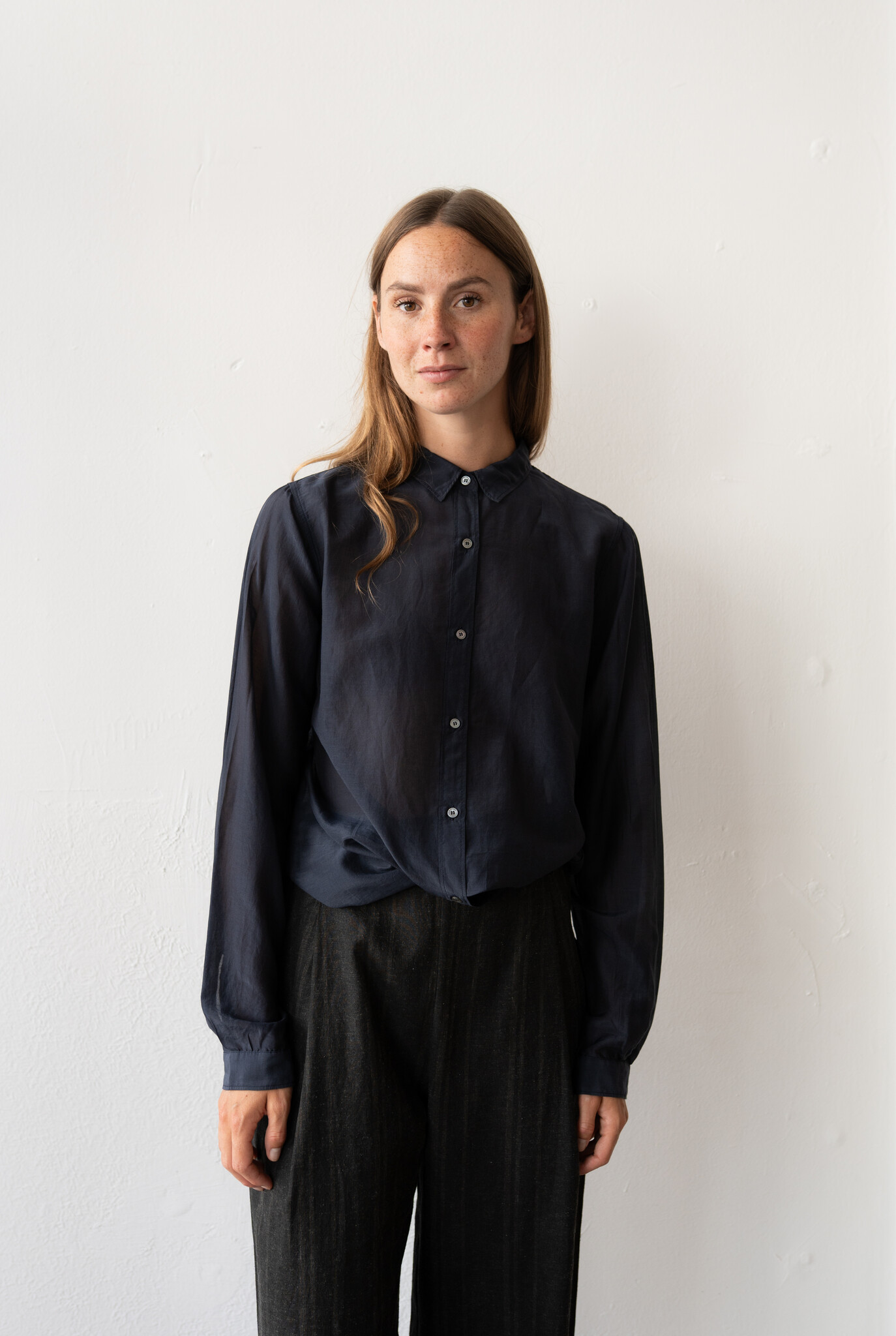 Side-buttoned shirt Silk Cotton Dk Navy