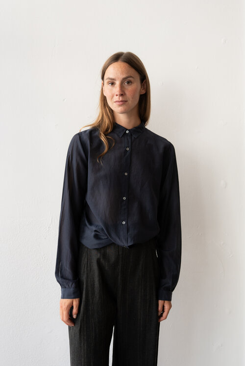 Side-buttoned shirt Silk Cotton Dk Navy