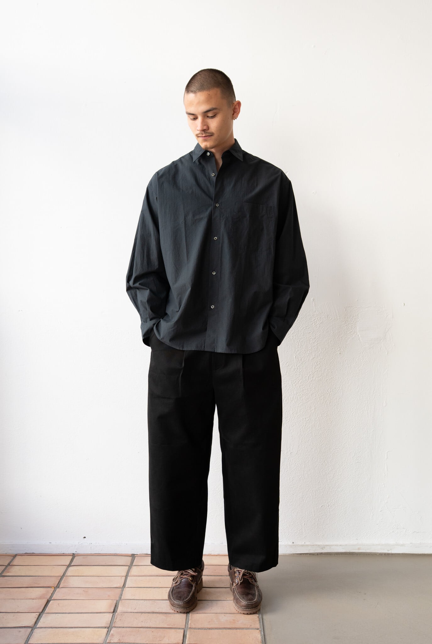 Peached cotton trousers Black