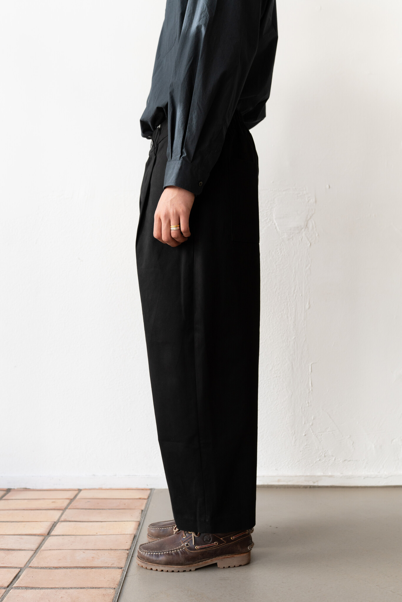 Peached cotton trousers Black