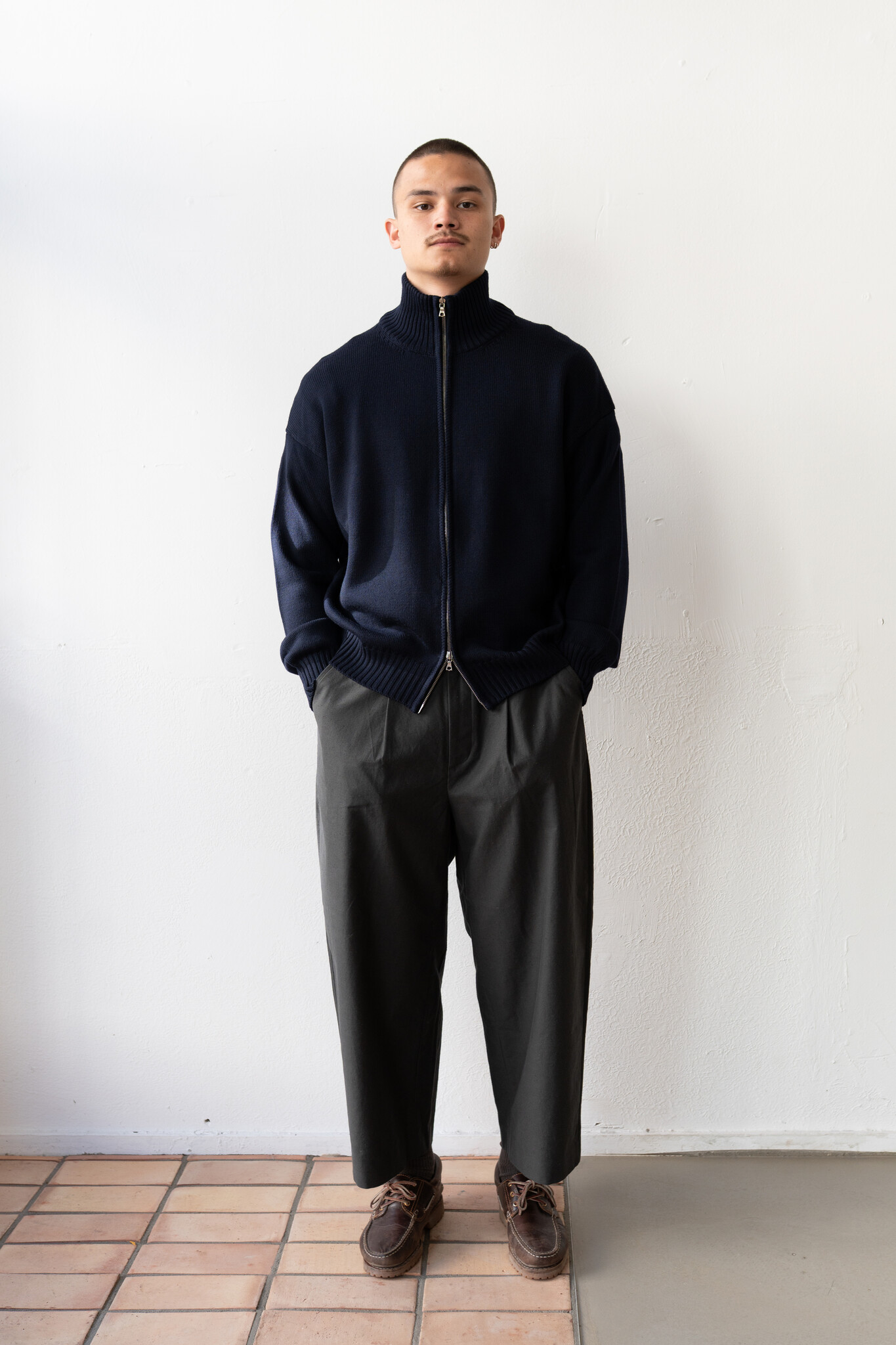 Extrafine Merino Wool Double Zip Navy