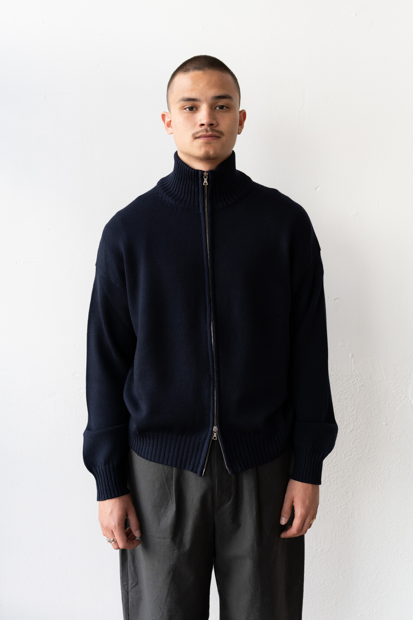 Extrafine Merino Wool Double Zip Navy