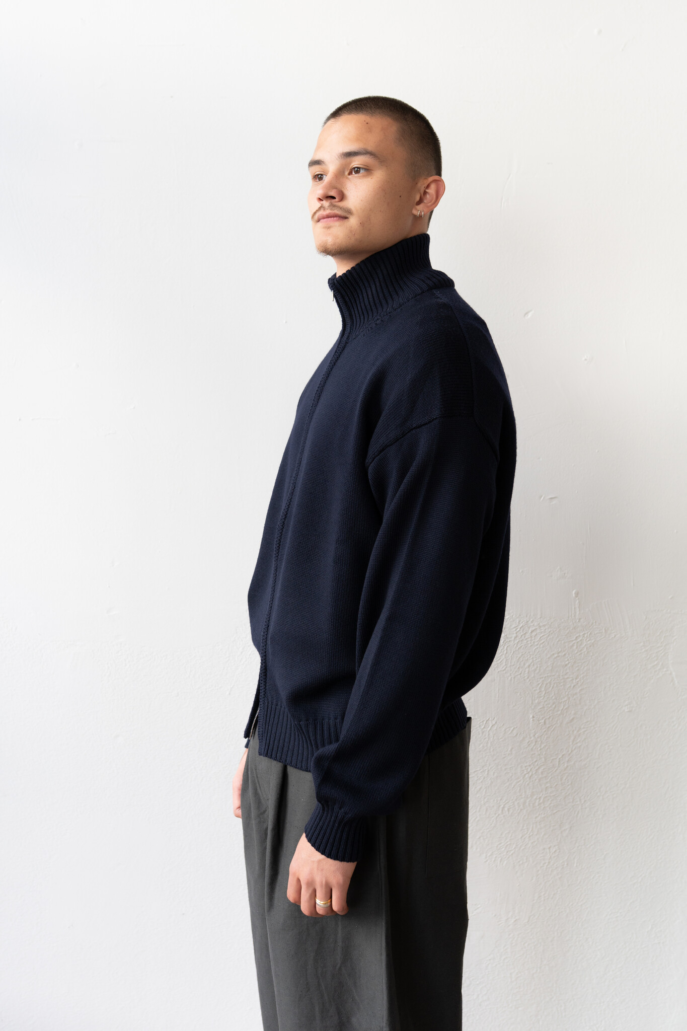 Extrafine Merino Wool Double Zip Navy