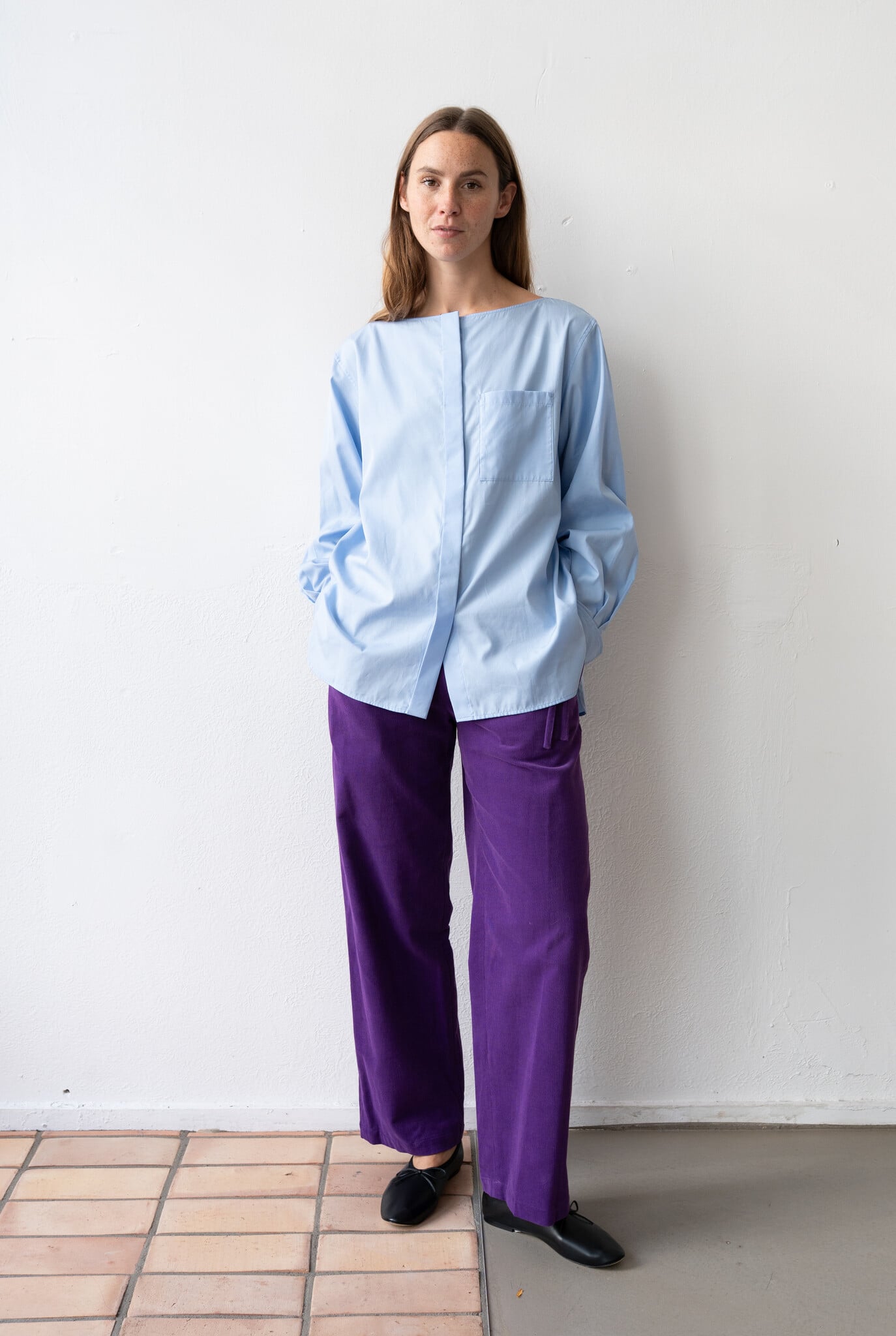 Volume Sleeve Boat Neck Shirt Sax