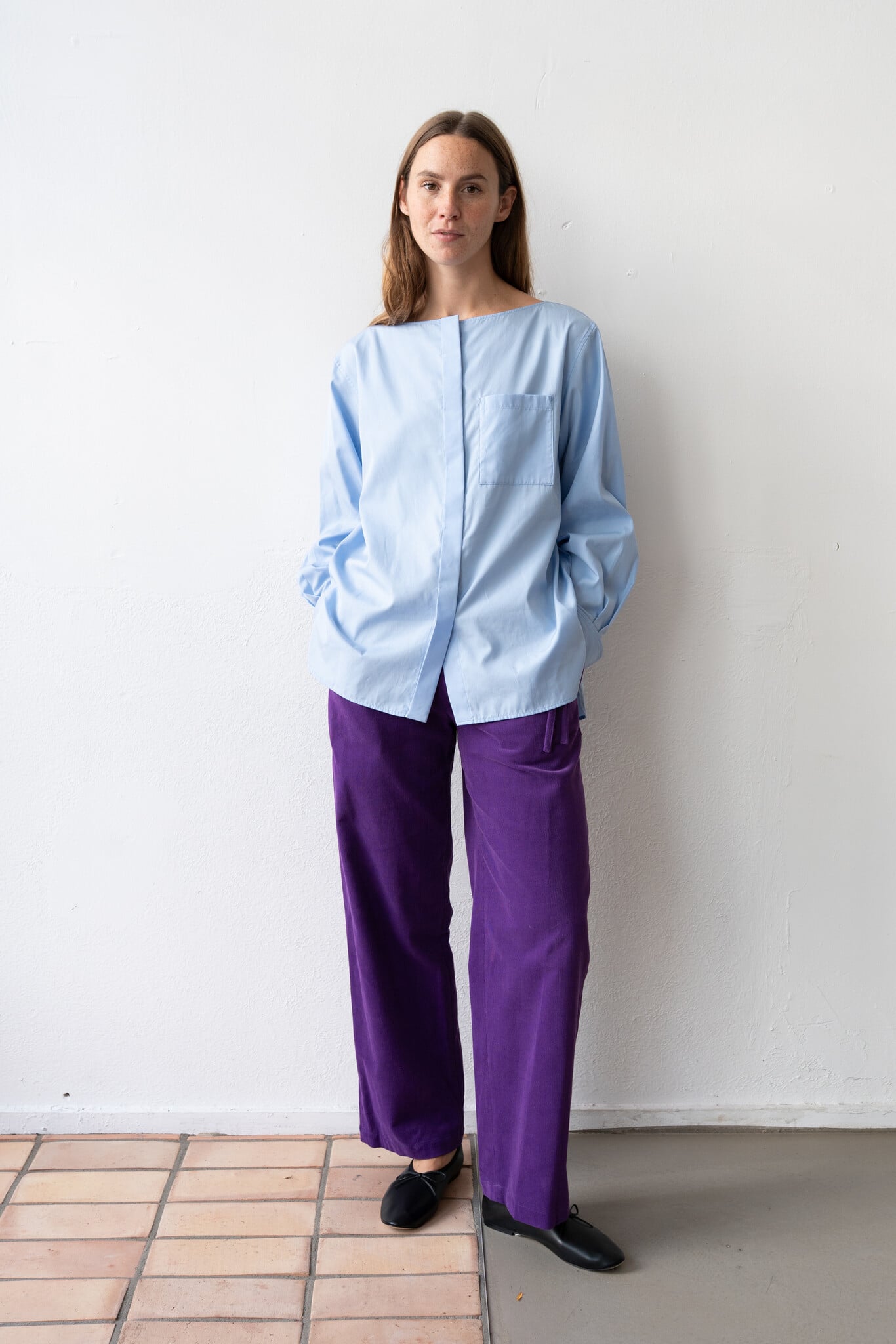Volume Sleeve Boat Neck Shirt Sax