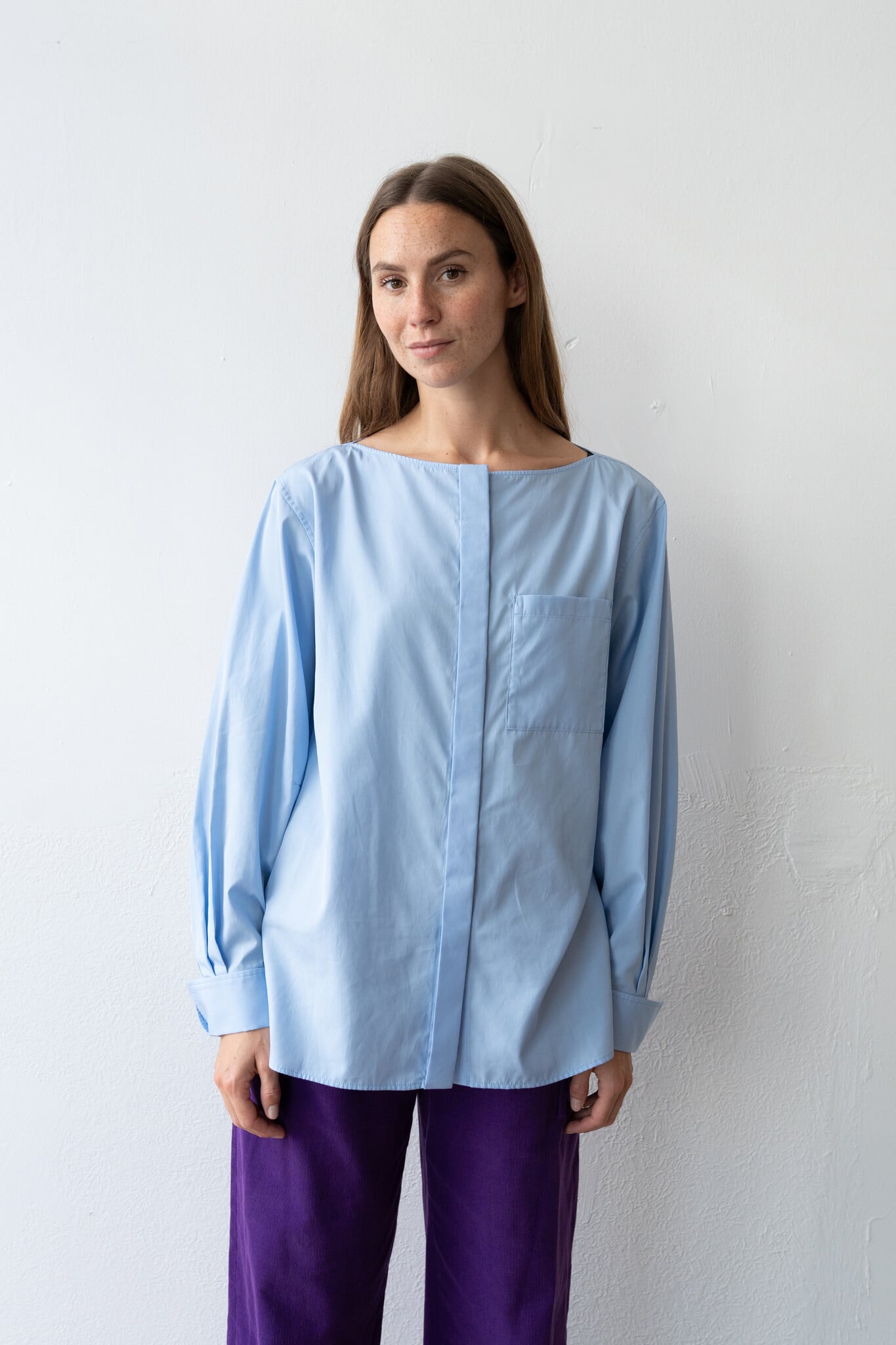 Volume Sleeve Boat Neck Shirt Sax