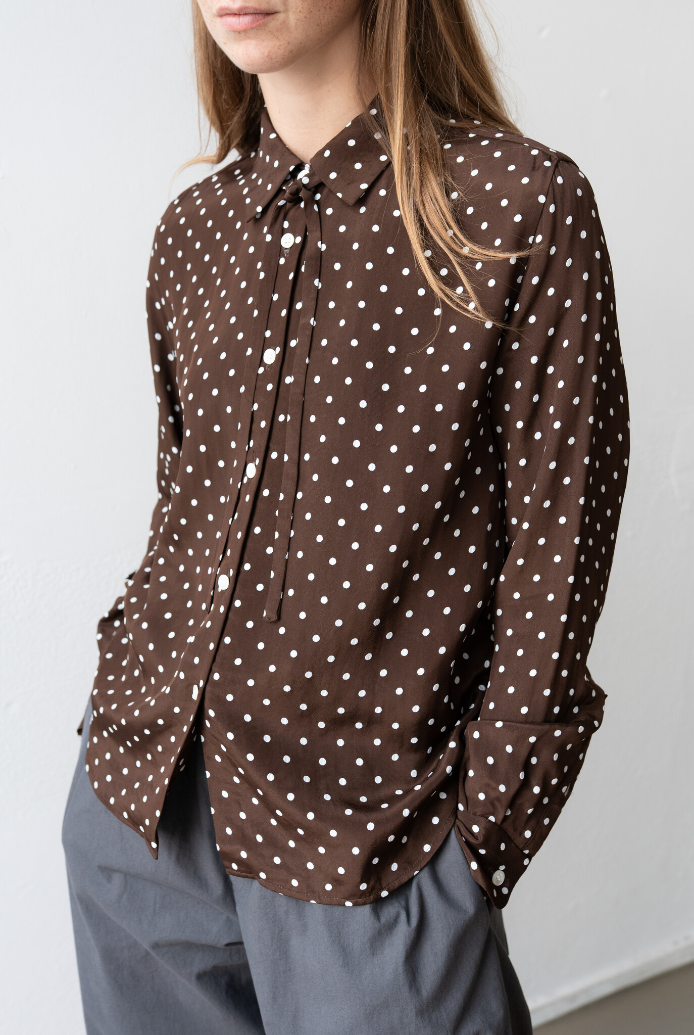 Dot Jacquard Tie Shirt Brown