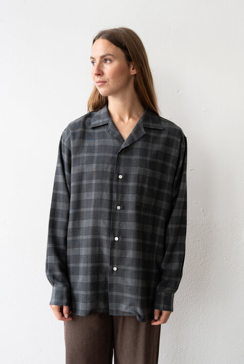 Flannel Open Collar Shirt Black