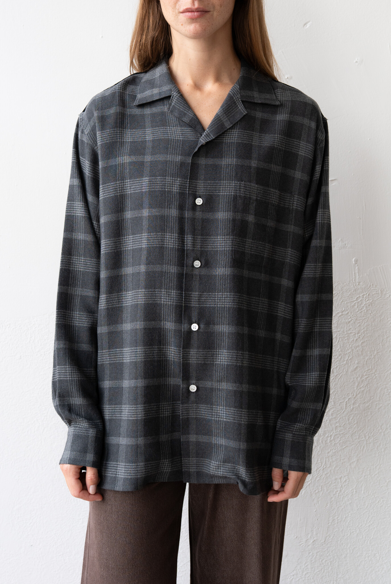 Flannel Open Collar Shirt Black