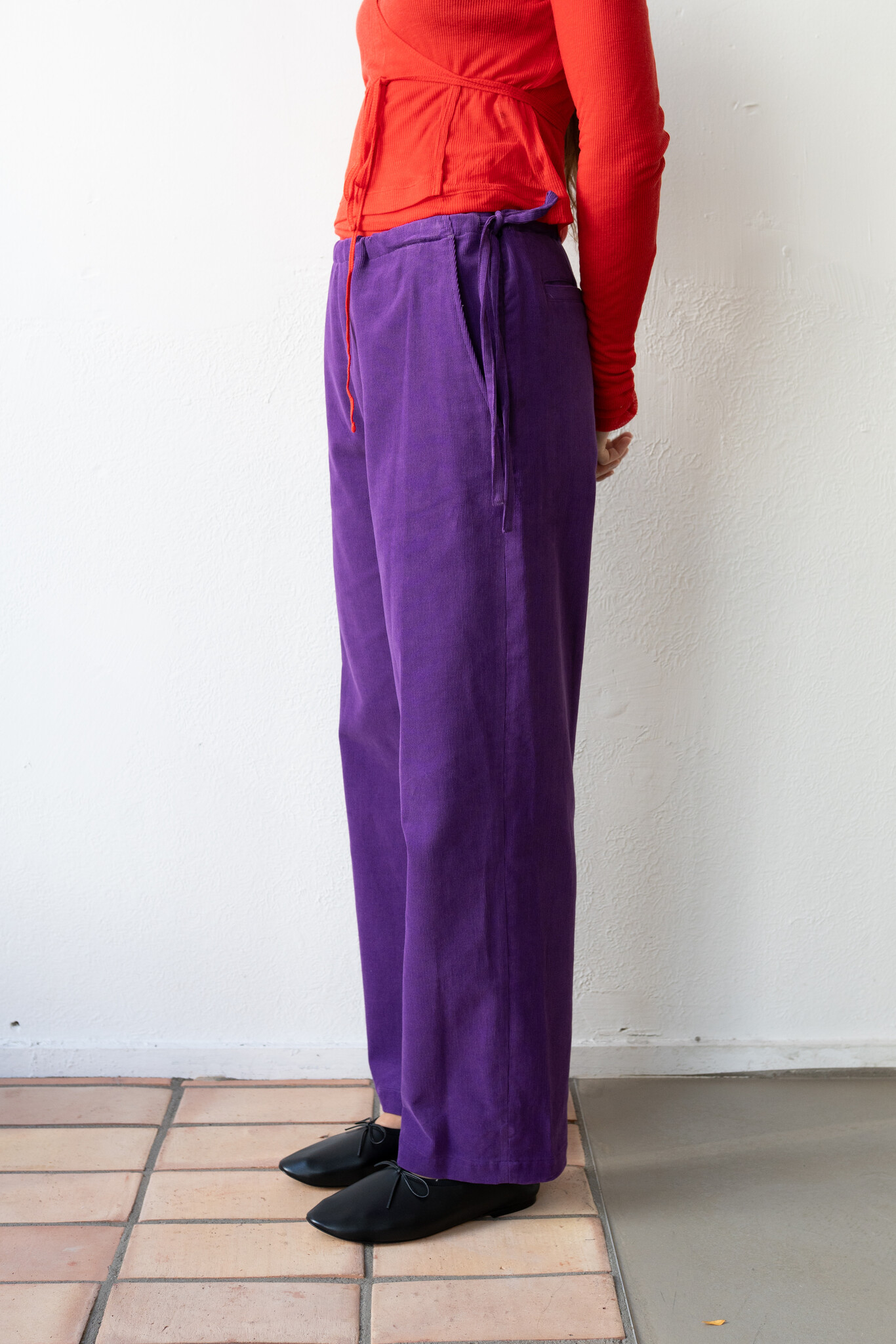 Corduroy Side Tie Easy Pants Purple