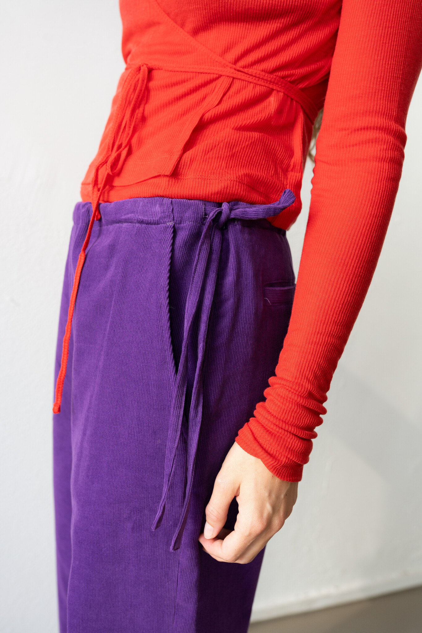 Corduroy Side Tie Easy Pants Purple