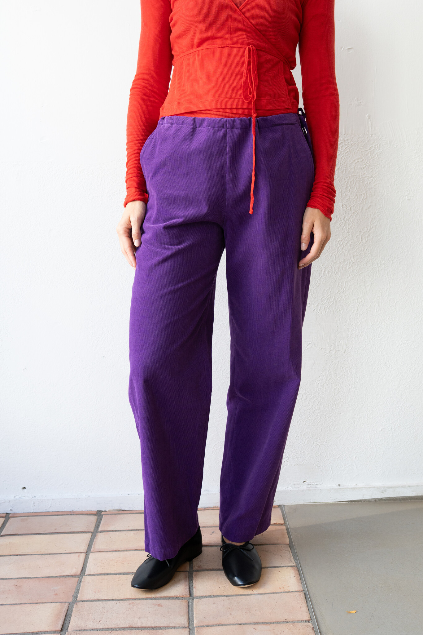 Corduroy Side Tie Easy Pants Purple