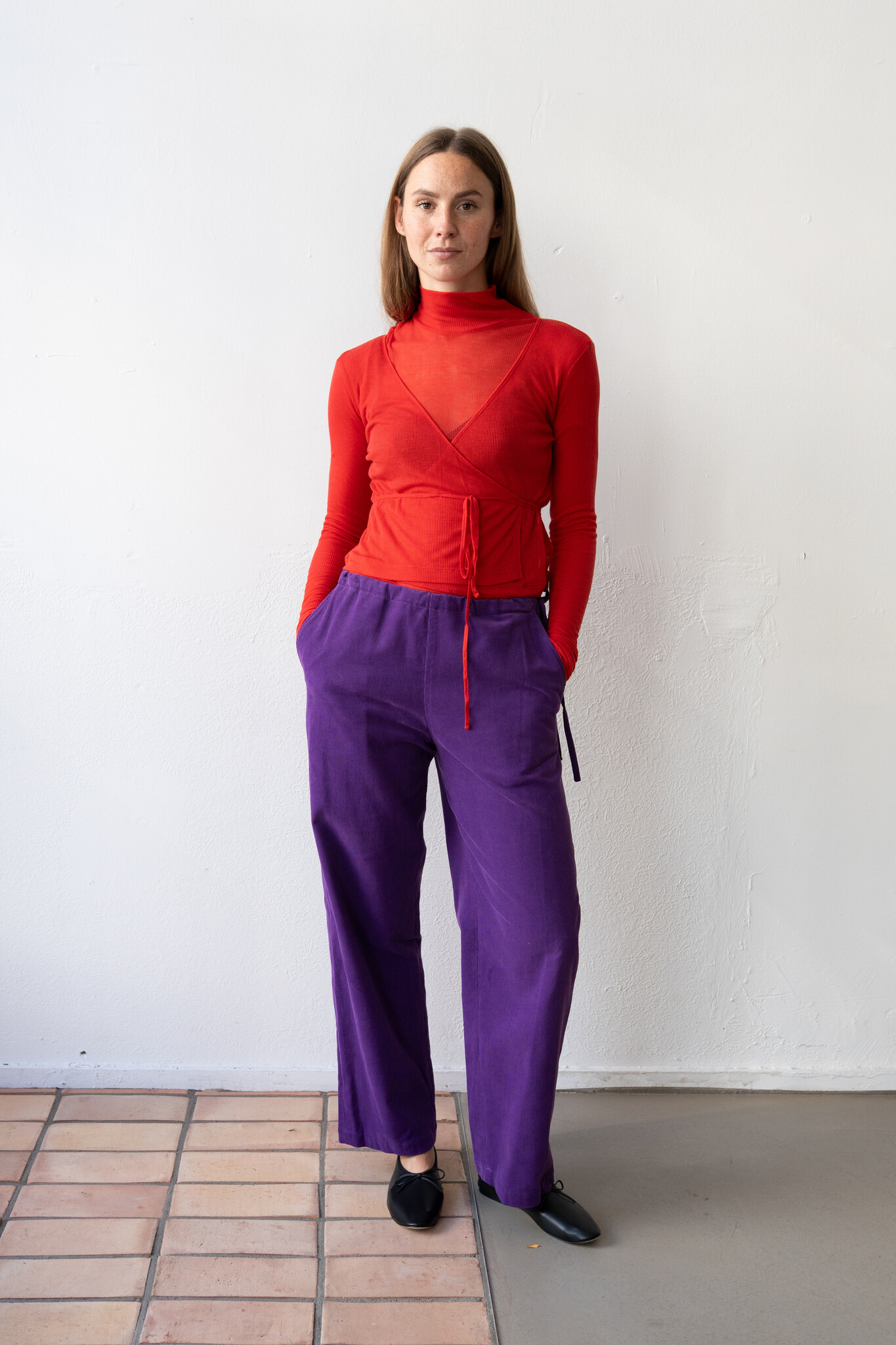 Corduroy Side Tie Easy Pants Purple