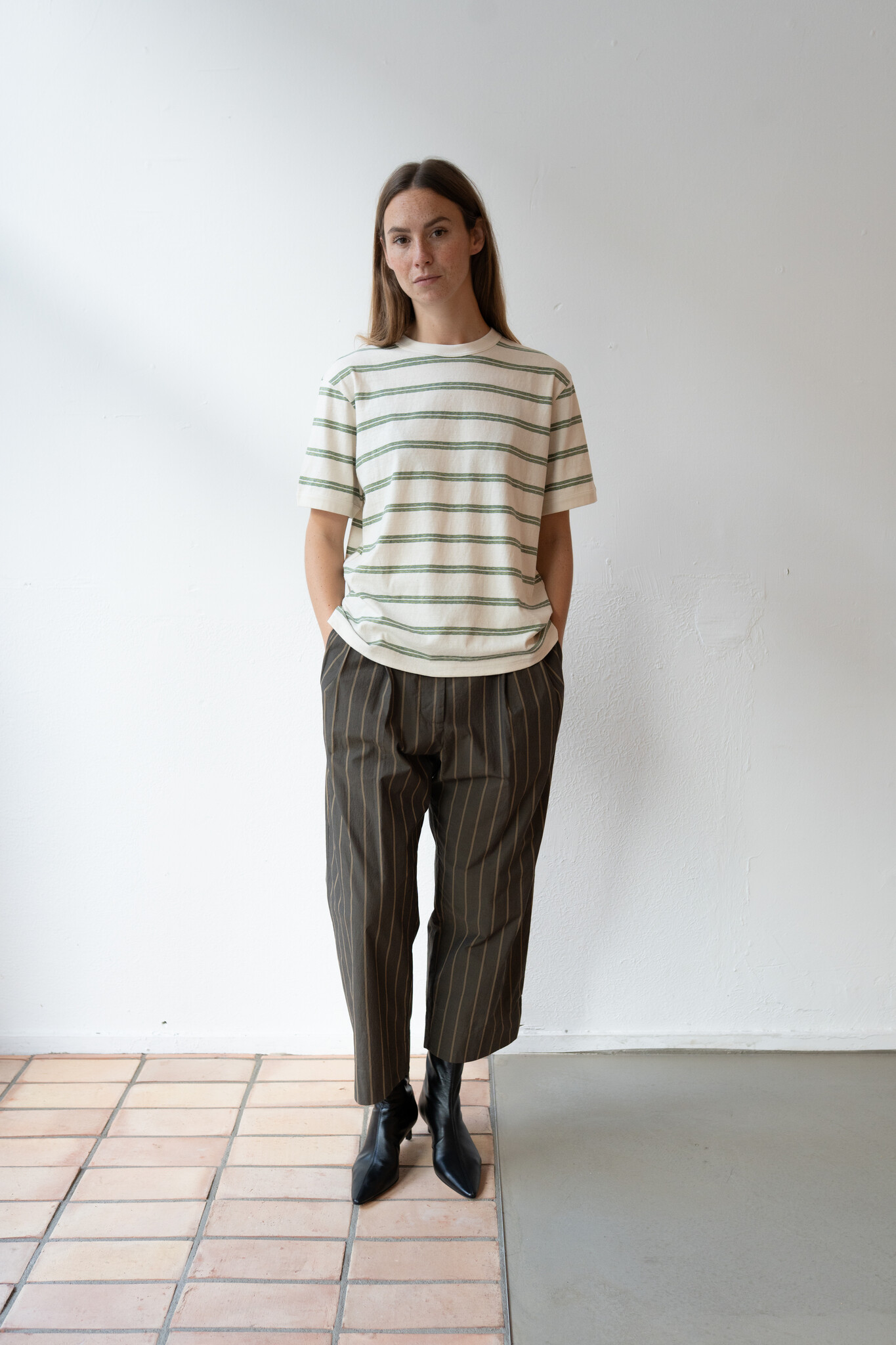 S/S Jersey T-Shirt Ecru/Green/Blue Stripe