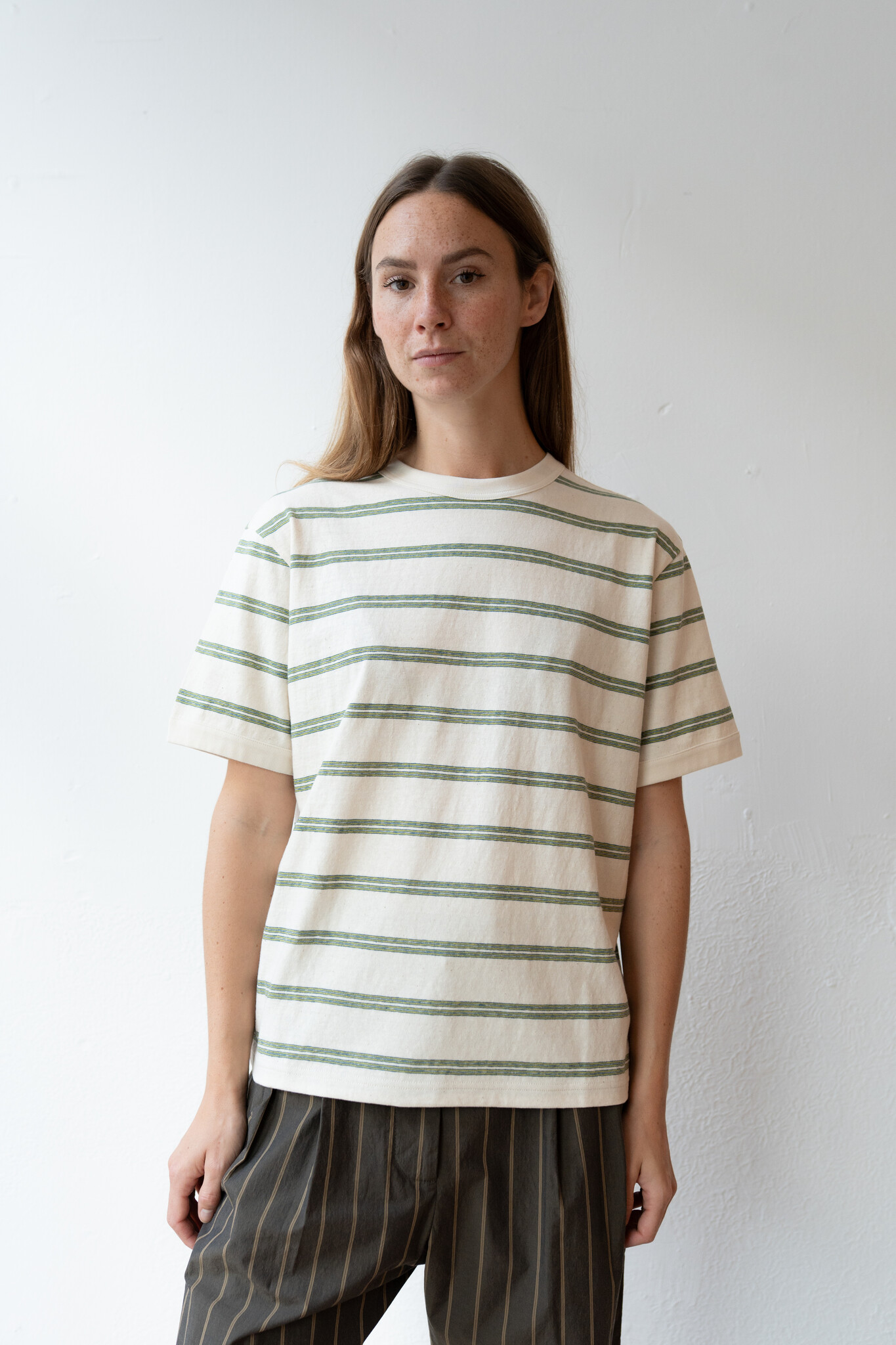 S/S Jersey T-Shirt Ecru/Green/Blue Stripe