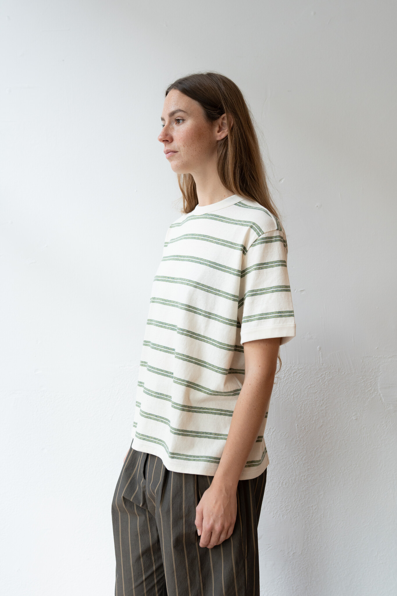 S/S Jersey T-Shirt Ecru/Green/Blue Stripe