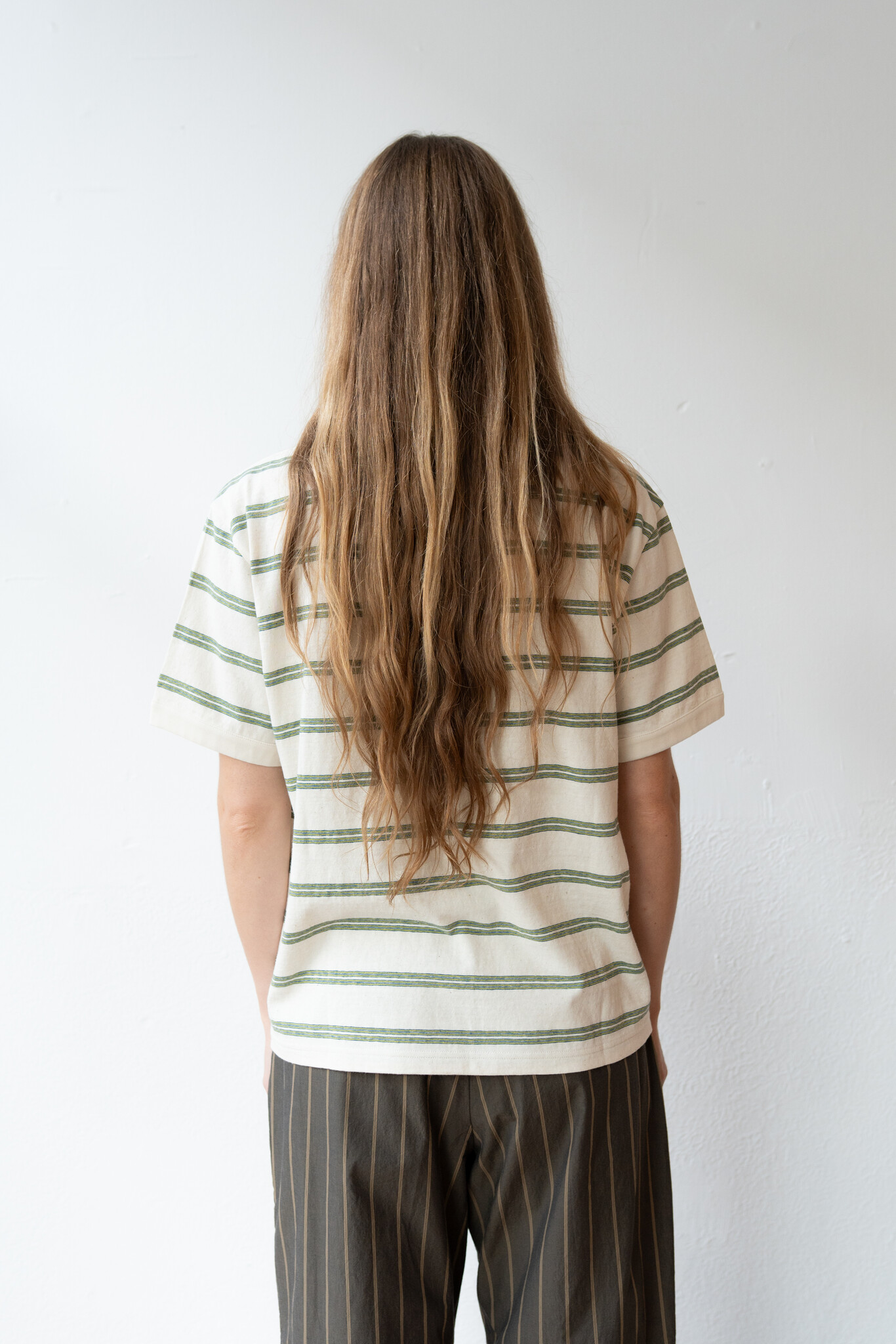 S/S Jersey T-Shirt Ecru/Green/Blue Stripe