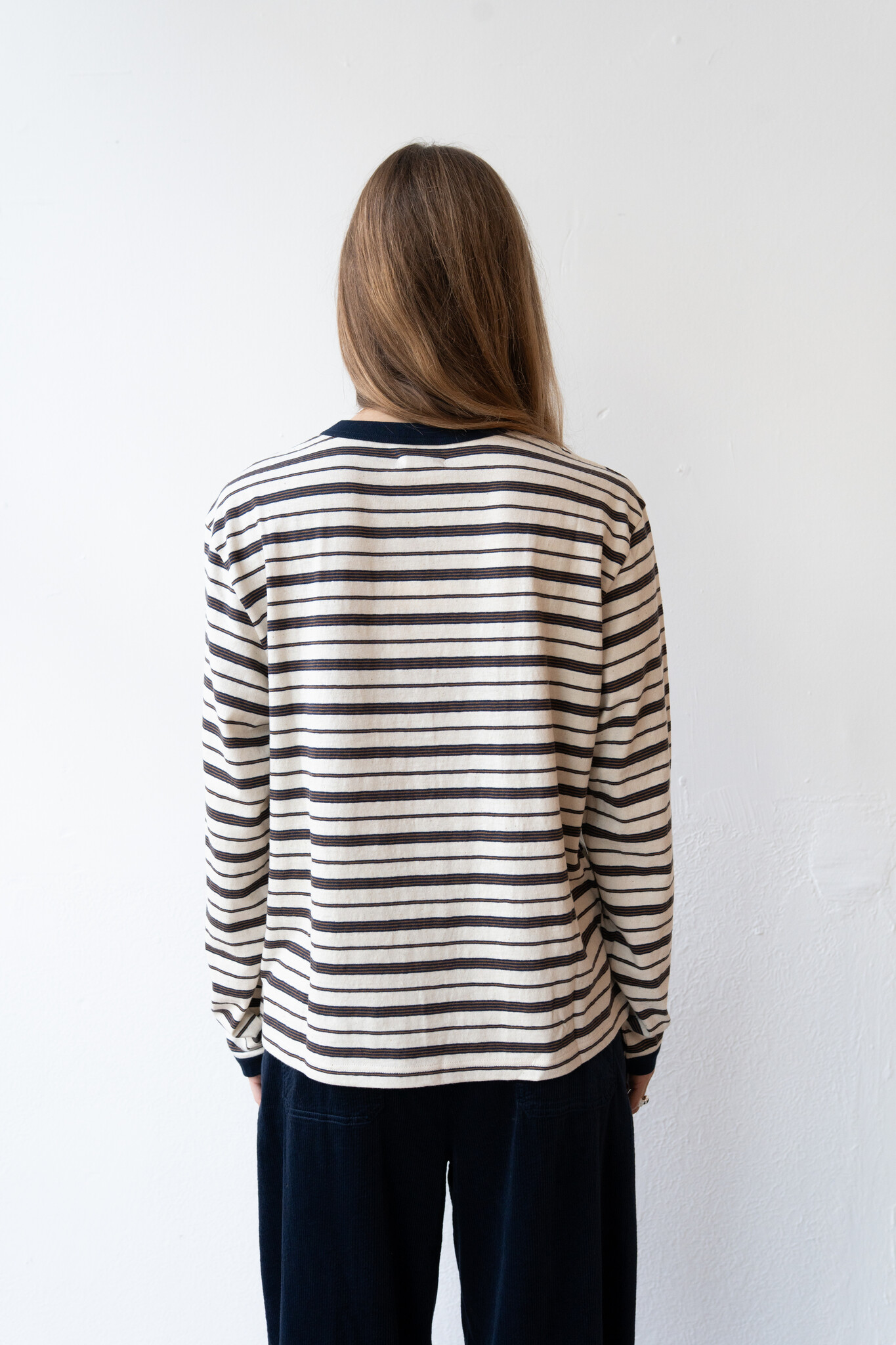 L/S T-shirt Ecru/Navy/Ochre Stripe