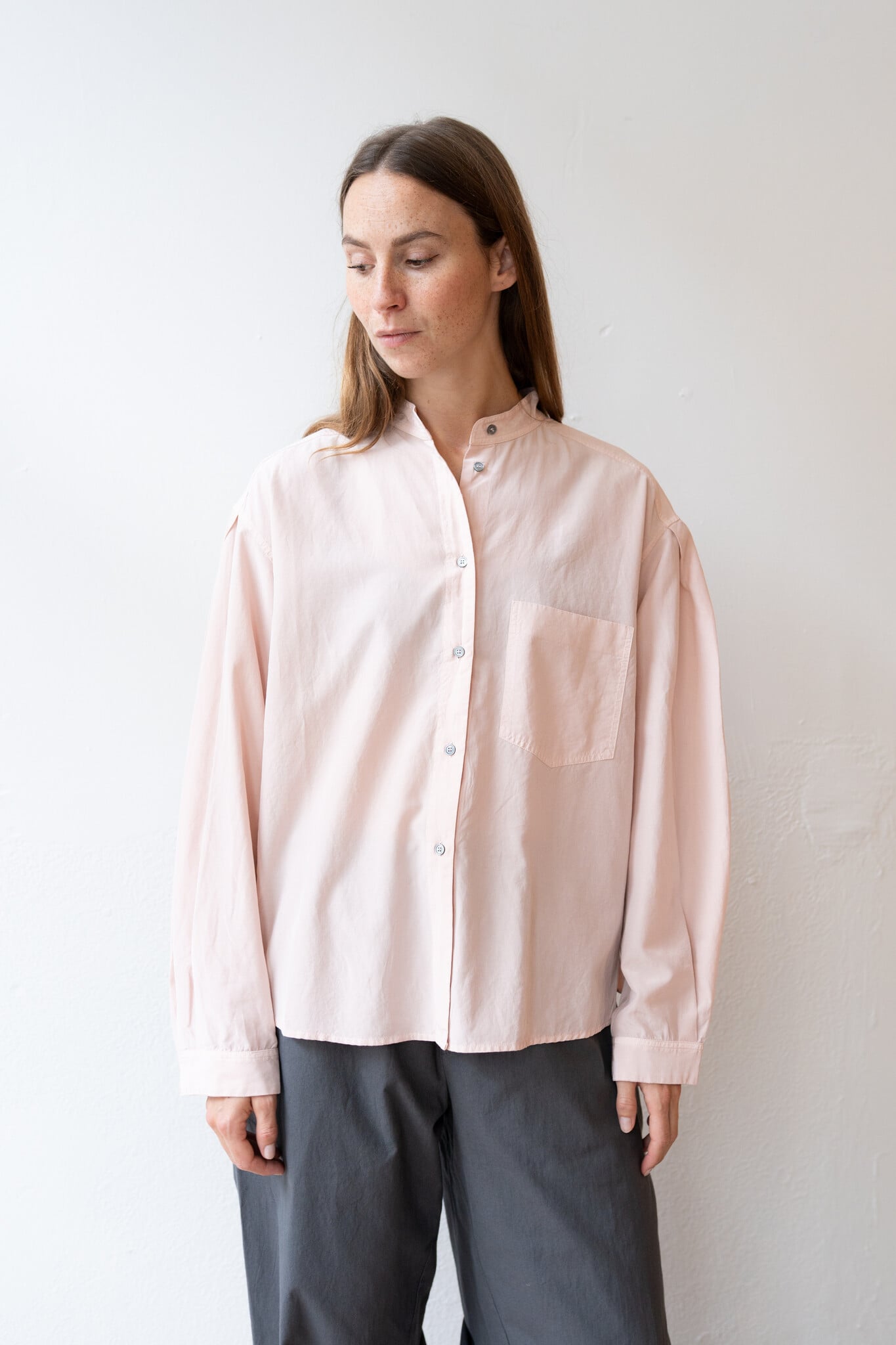Silk And Cotton shirt Band Collar Antique Pink