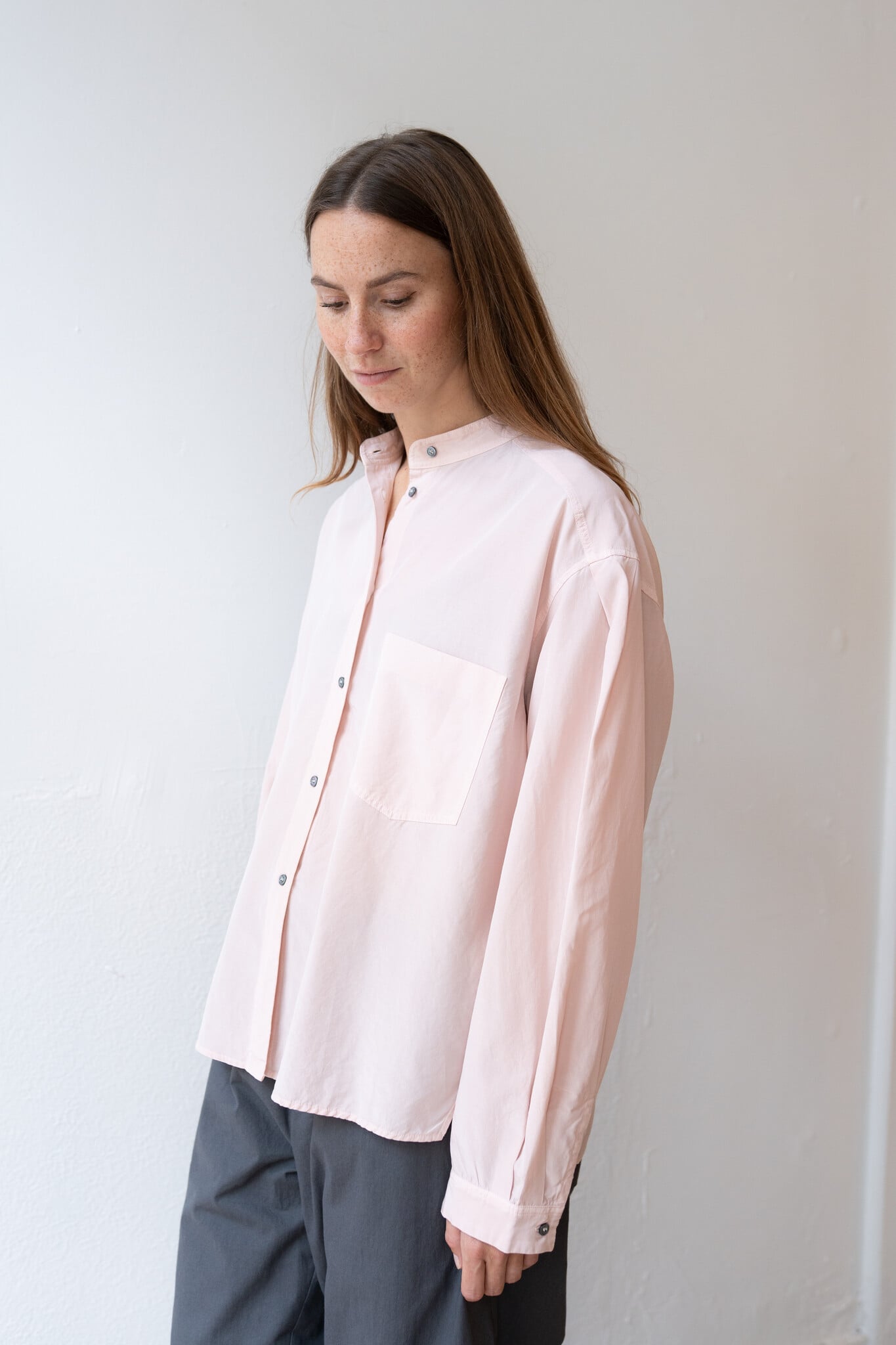 Silk And Cotton shirt Band Collar Antique Pink