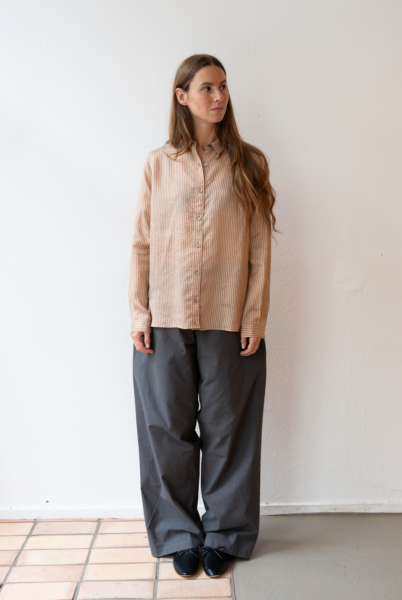 Side Buttoned Shirt Orange Stripe