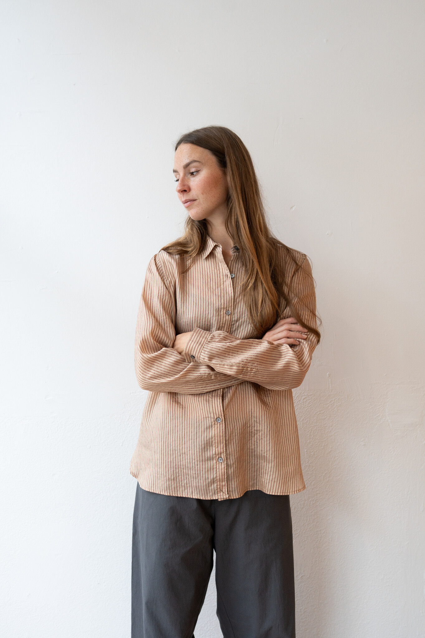 Side Buttoned Shirt Orange Stripe