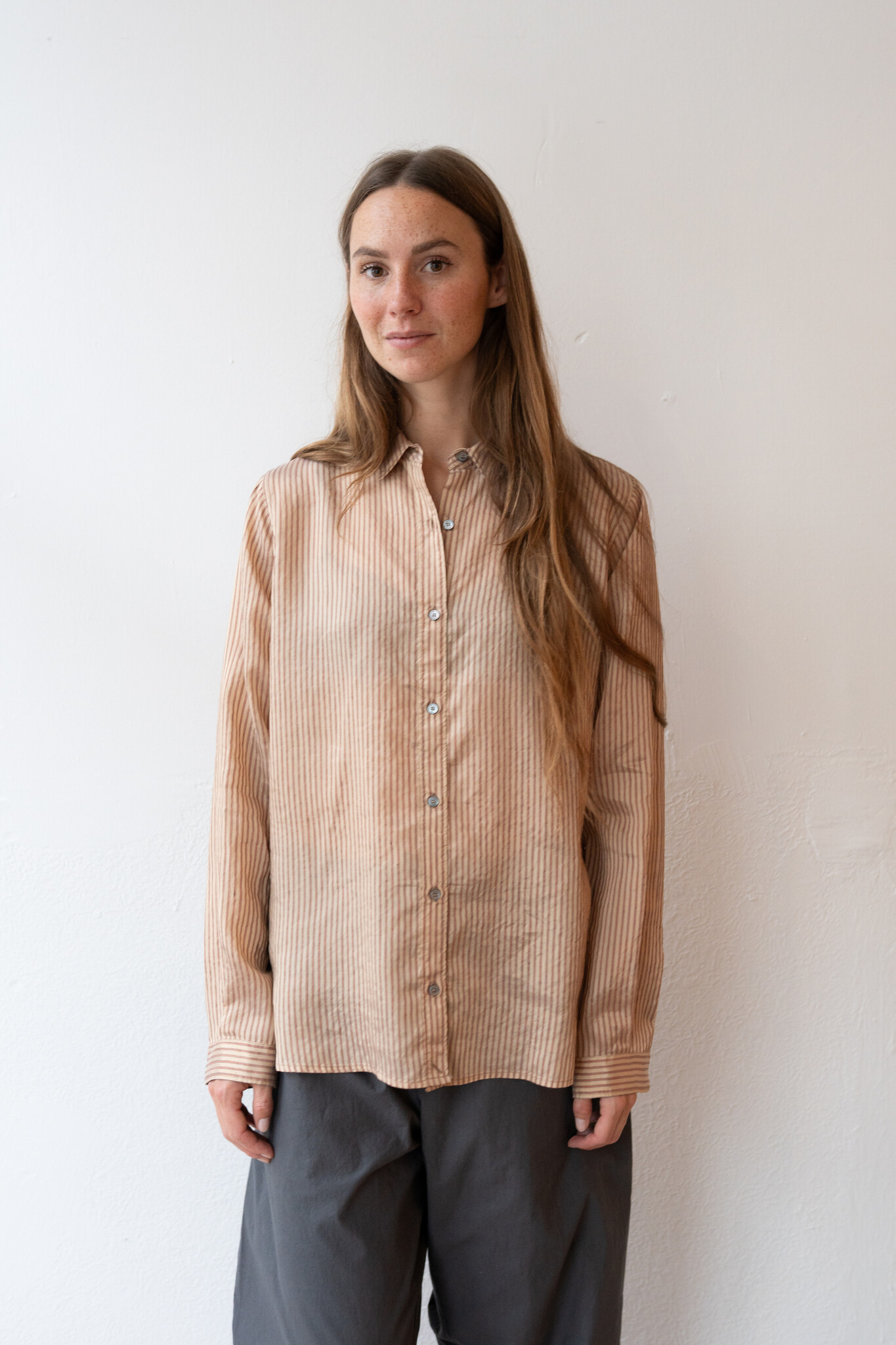 Side Buttoned Shirt Orange Stripe