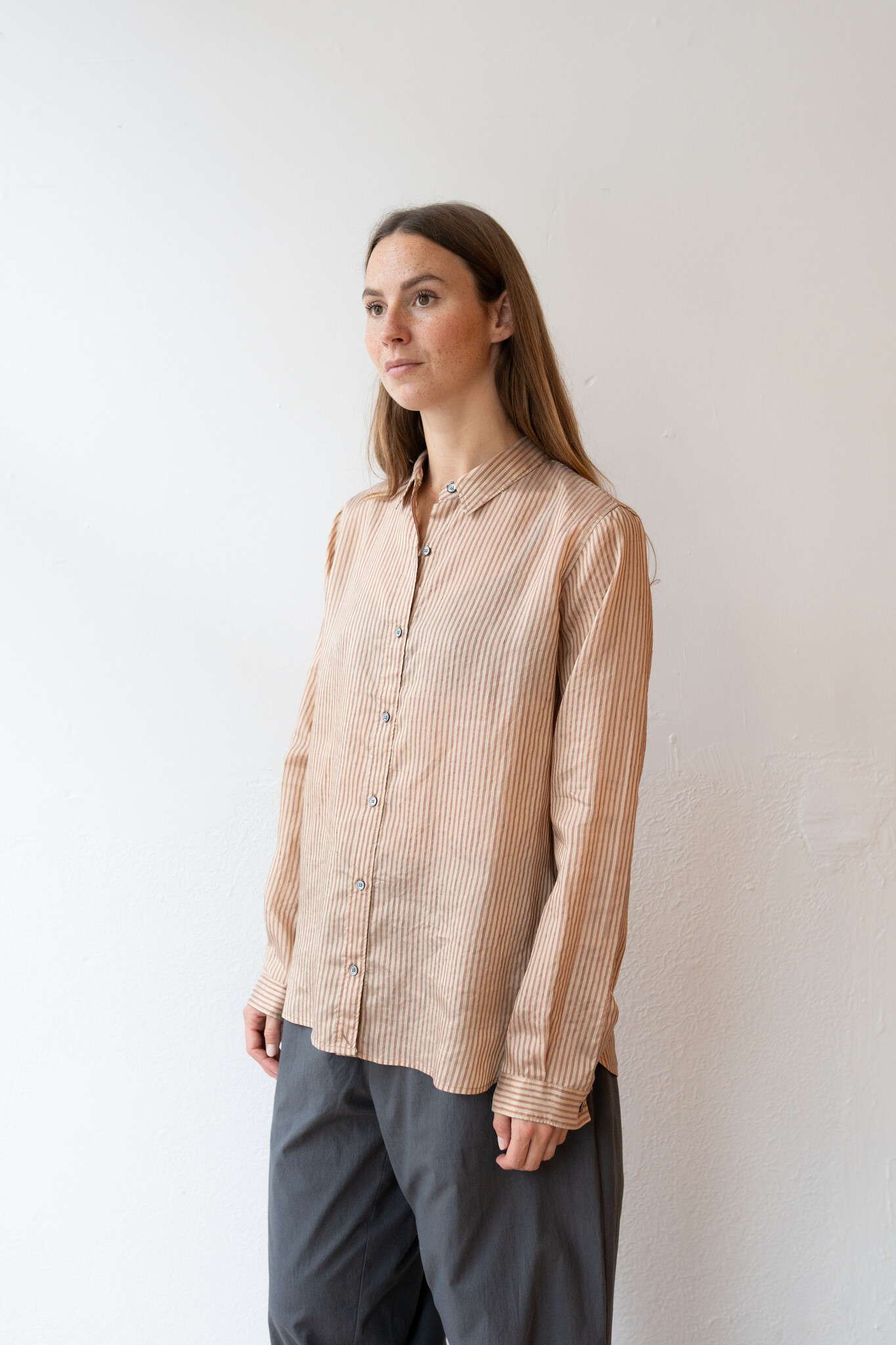 Side Buttoned Shirt Orange Stripe